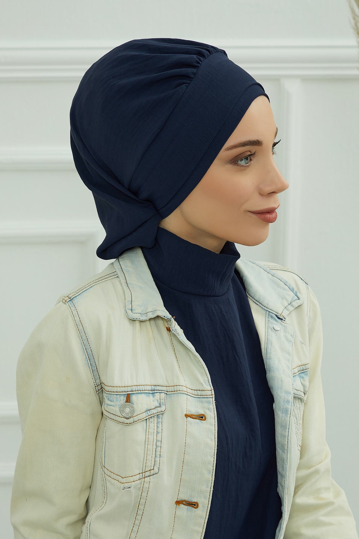 Instant Aerobin Turban Hijab for Women, Pre-Tied Cotton Blend Headwrap, Lightweight Modest Fashion Head Cover,HT-91 Navy Blue