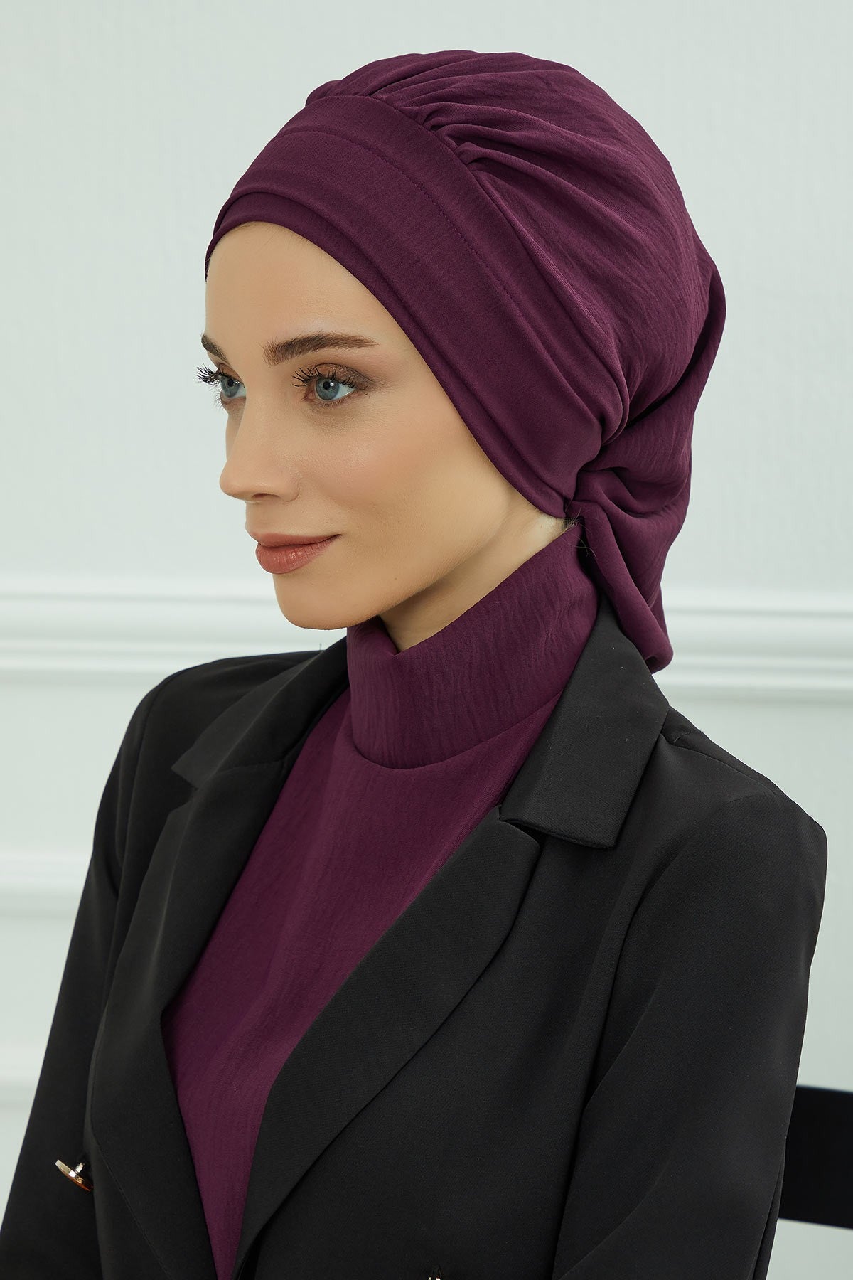 Instant Aerobin Turban Hijab for Women, Pre-Tied Cotton Blend Headwrap, Lightweight Modest Fashion Head Cover,HT-91 Purple