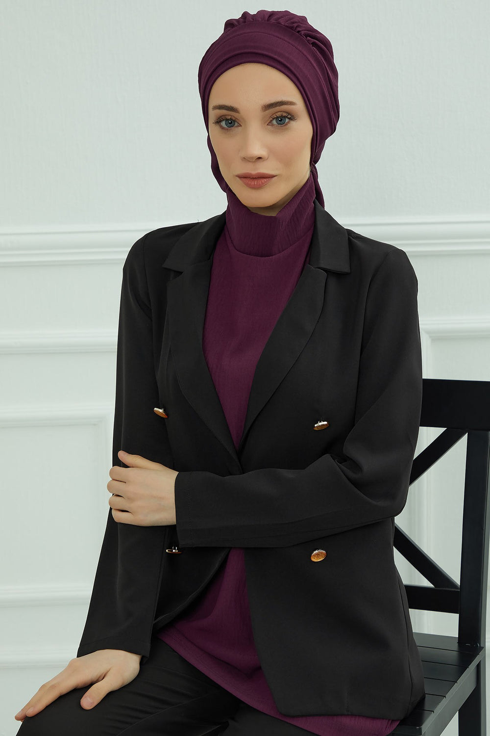 Instant Aerobin Turban Hijab for Women, Pre-Tied Cotton Blend Headwrap, Lightweight Modest Fashion Head Cover,HT-91 Purple