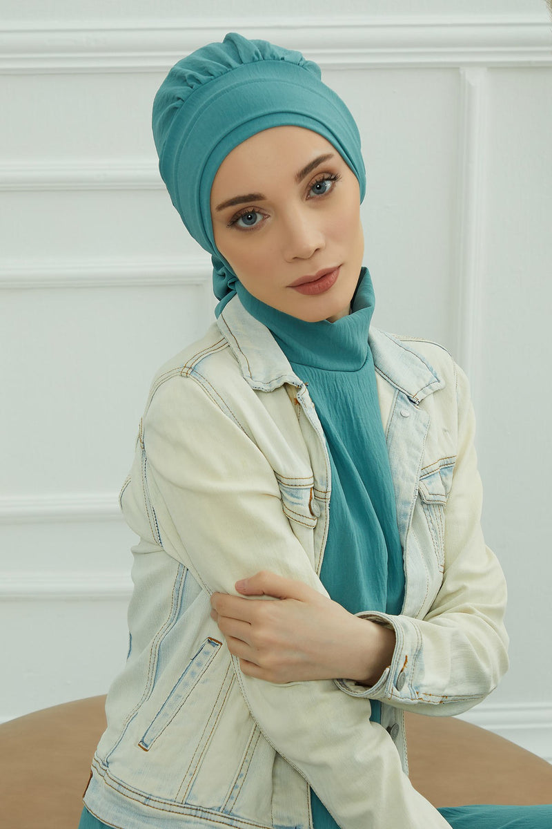 Instant Aerobin Turban Hijab for Women, Pre-Tied Cotton Blend Headwrap, Lightweight Modest Fashion Head Cover,HT-91