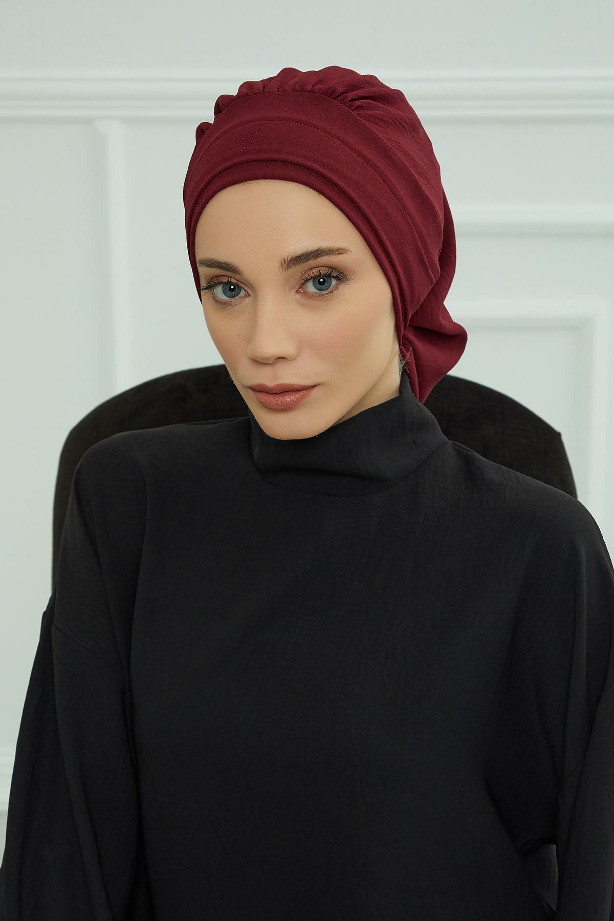 Instant Aerobin Turban Hijab for Women, Pre-Tied Cotton Blend Headwrap, Lightweight Modest Fashion Head Cover,HT-91 Maroon