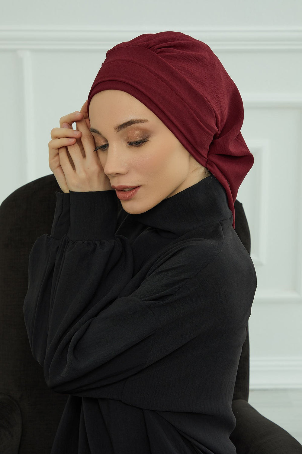 Instant Aerobin Turban Hijab for Women, Pre-Tied Cotton Blend Headwrap, Lightweight Modest Fashion Head Cover,HT-91 Maroon