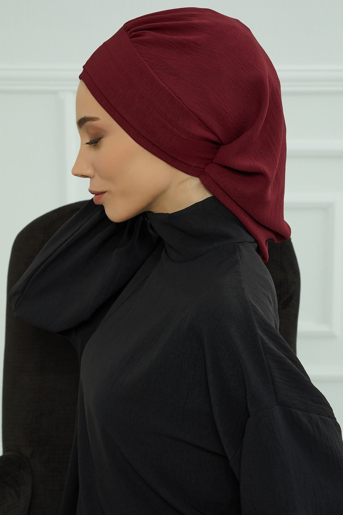 Instant Aerobin Turban Hijab for Women, Pre-Tied Cotton Blend Headwrap, Lightweight Modest Fashion Head Cover,HT-91 Maroon