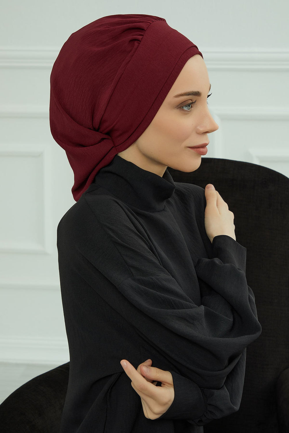 Instant Aerobin Turban Hijab for Women, Pre-Tied Cotton Blend Headwrap, Lightweight Modest Fashion Head Cover,HT-91 Maroon
