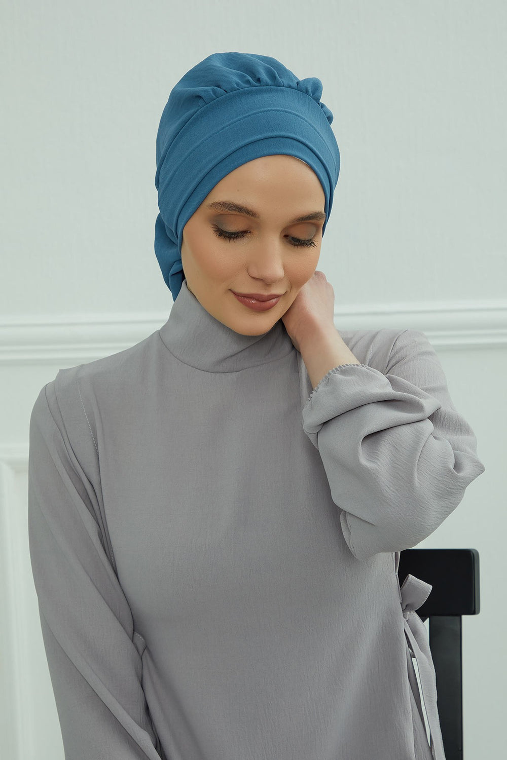 Instant Aerobin Turban Hijab for Women, Pre-Tied Cotton Blend Headwrap, Lightweight Modest Fashion Head Cover,HT-91 İndigo