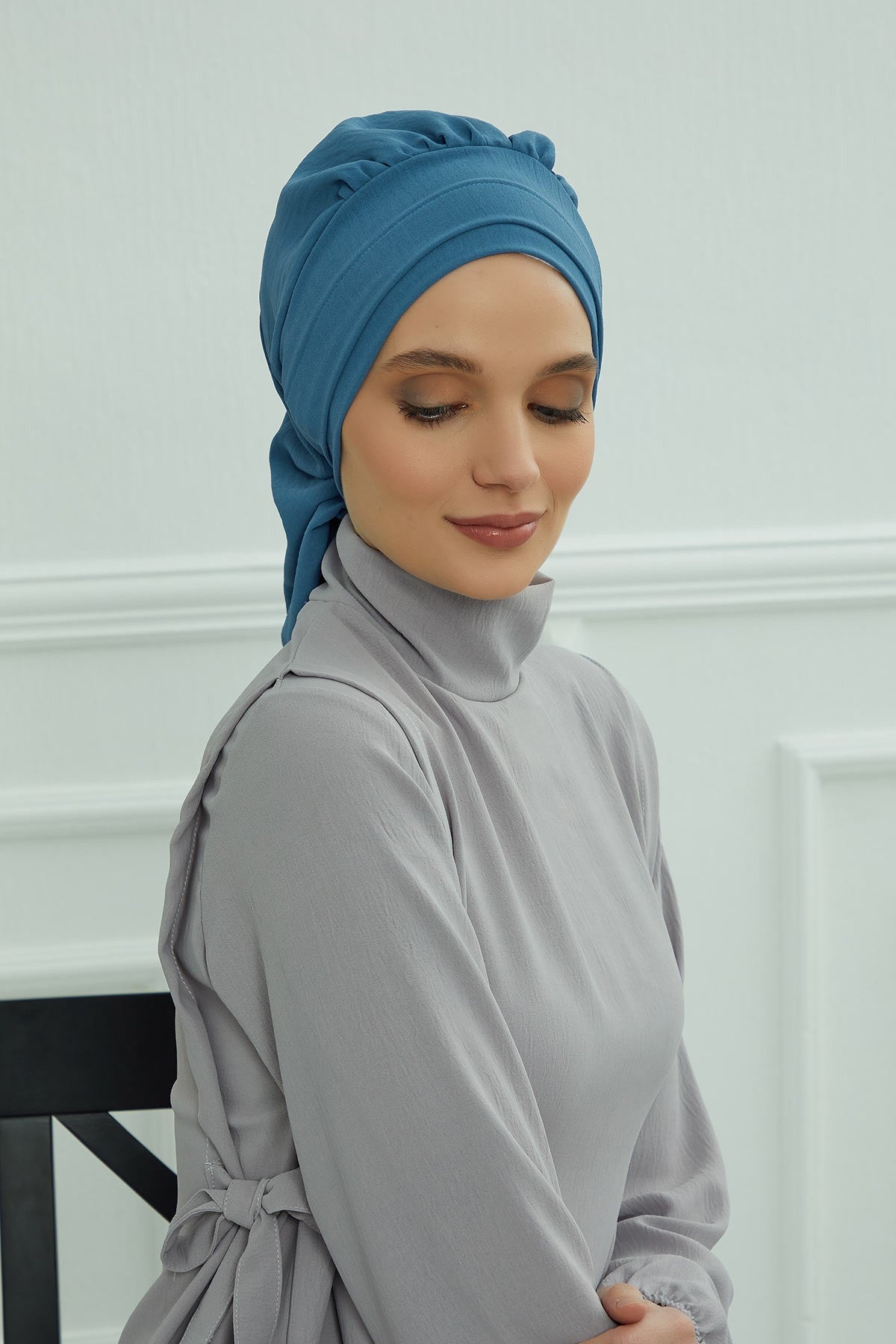 Instant Aerobin Turban Hijab for Women, Pre-Tied Cotton Blend Headwrap, Lightweight Modest Fashion Head Cover,HT-91 İndigo