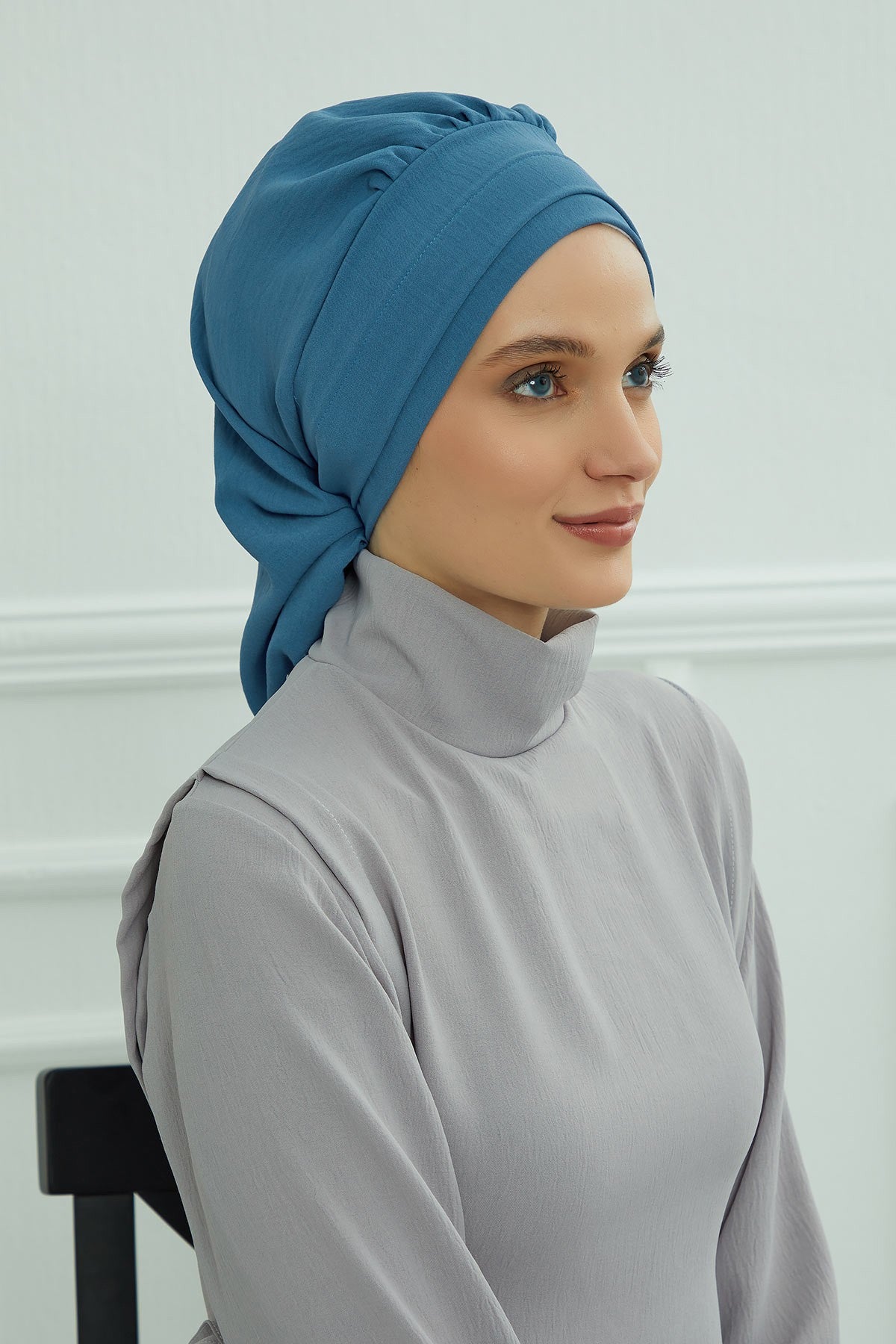 Instant Aerobin Turban Hijab for Women, Pre-Tied Cotton Blend Headwrap, Lightweight Modest Fashion Head Cover,HT-91 İndigo