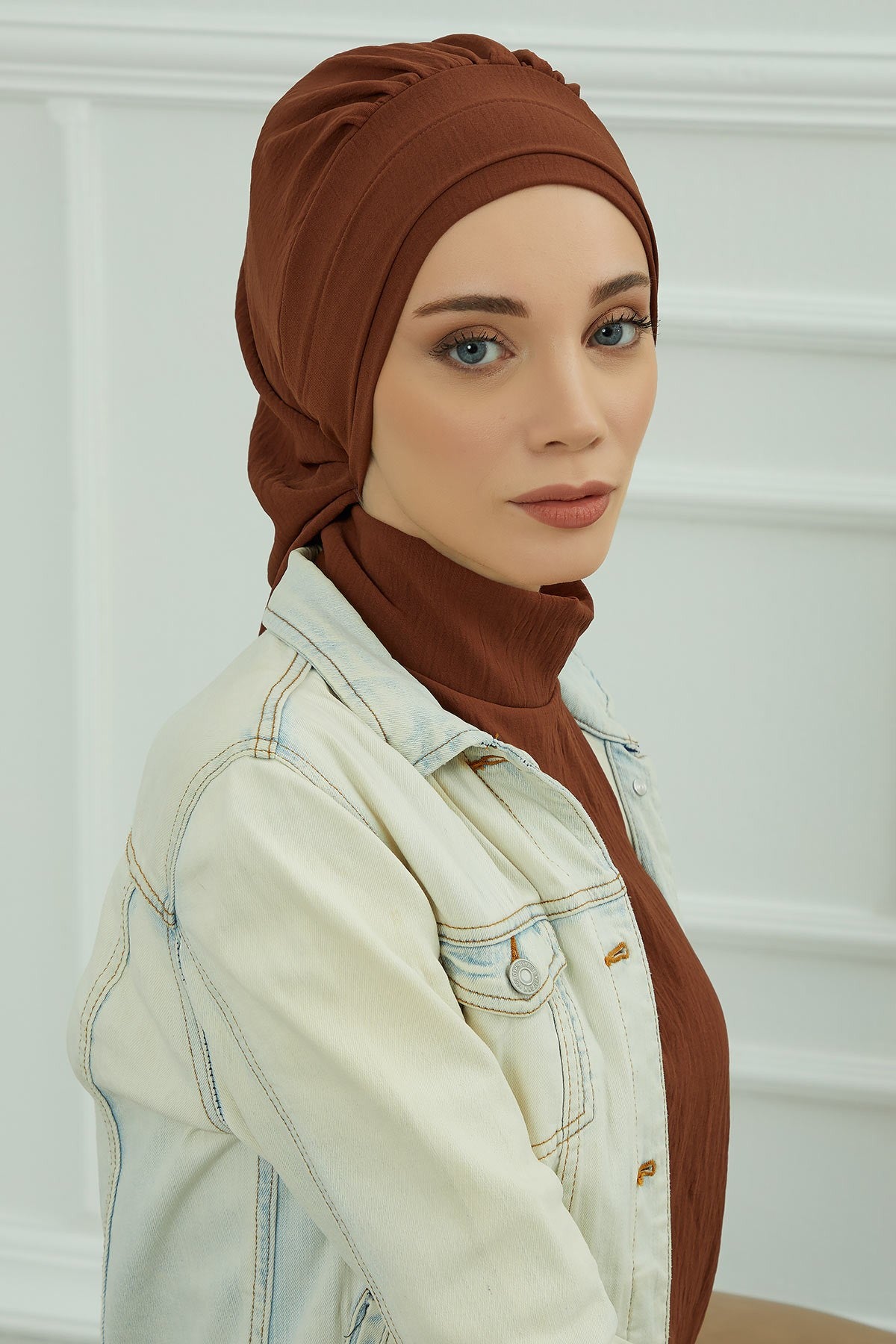 Instant Aerobin Turban Hijab for Women, Pre-Tied Cotton Blend Headwrap, Lightweight Modest Fashion Head Cover,HT-91 Cinnamon