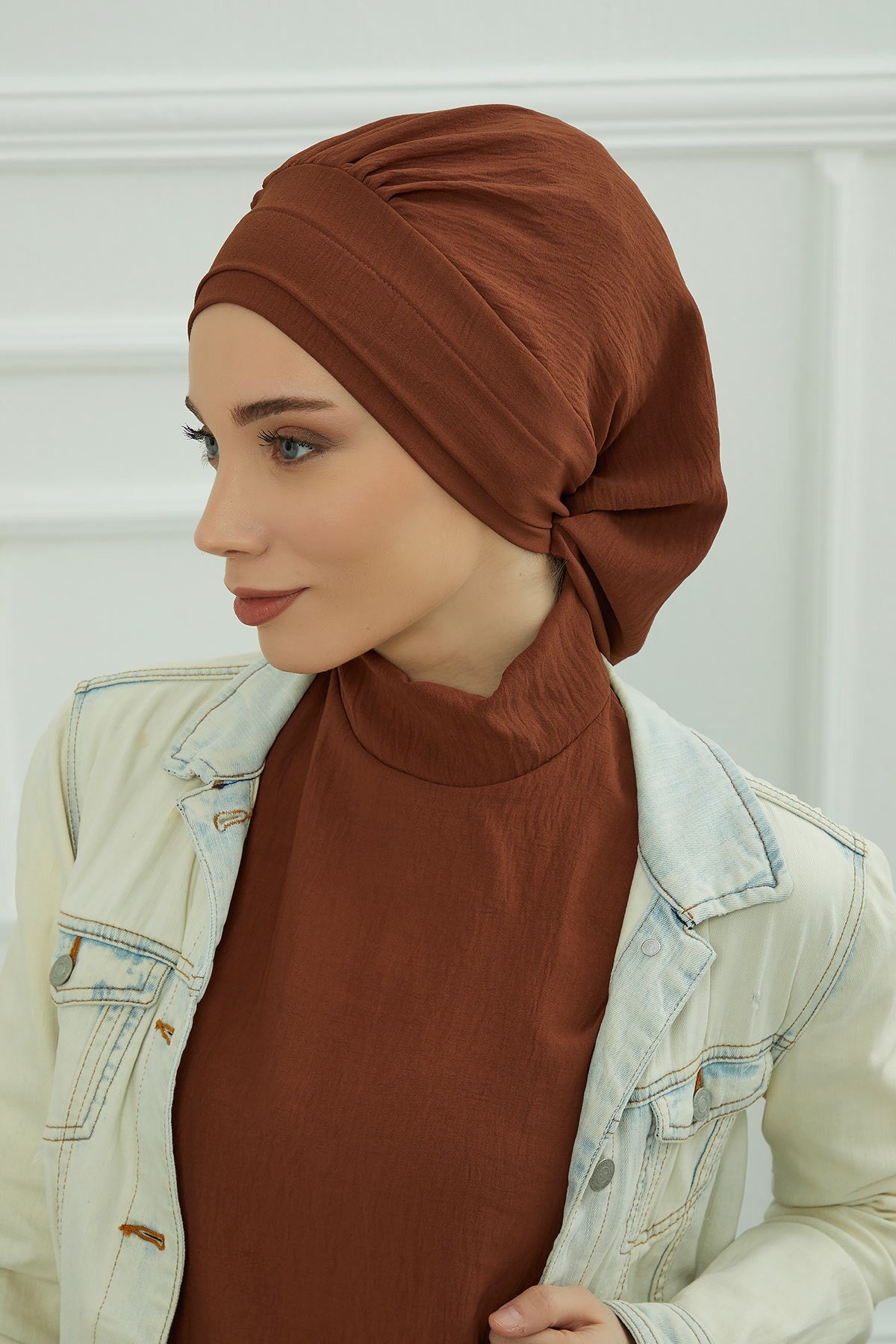 Instant Aerobin Turban Hijab for Women, Pre-Tied Cotton Blend Headwrap, Lightweight Modest Fashion Head Cover,HT-91 Cinnamon