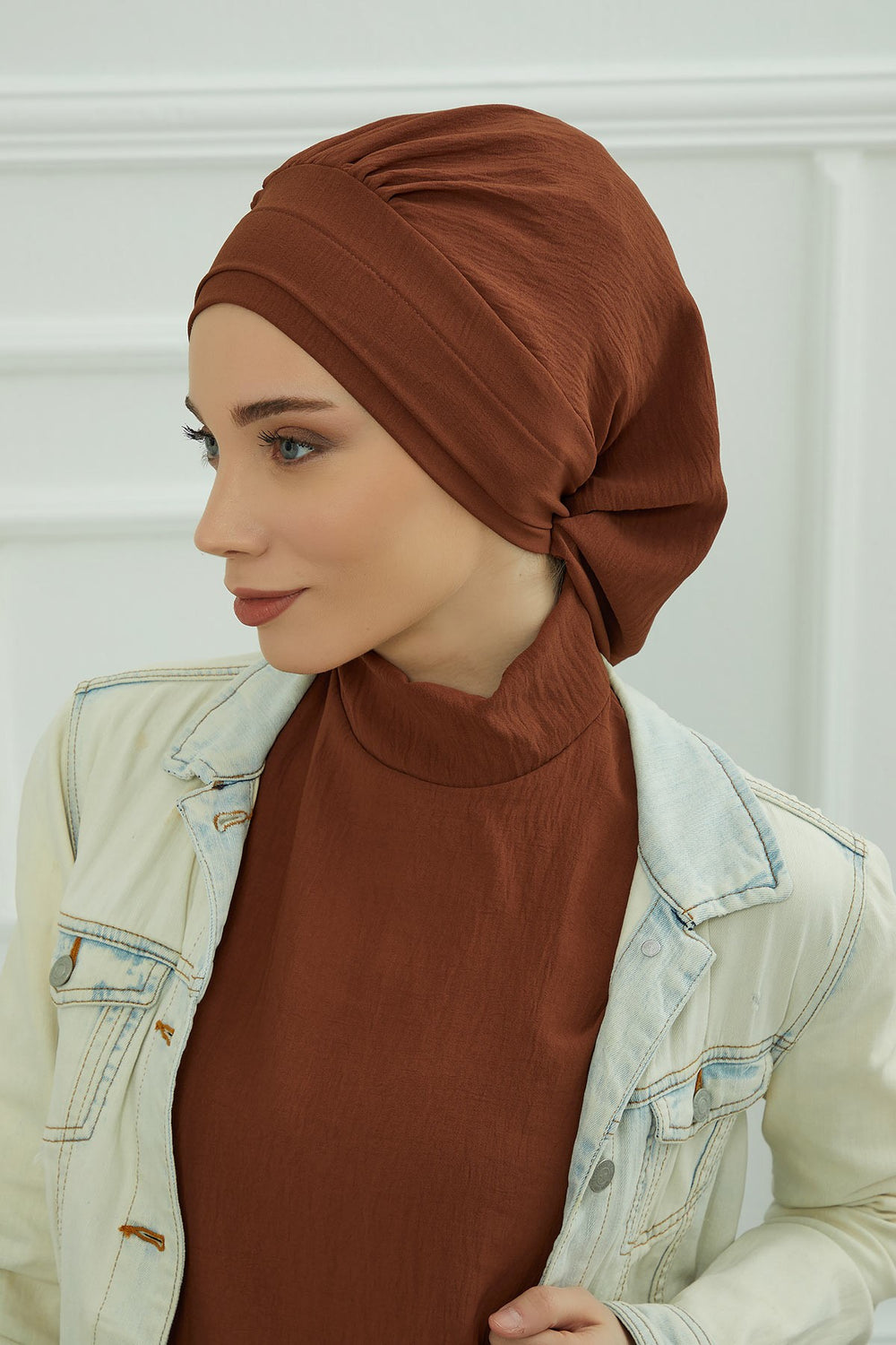 Instant Aerobin Turban Hijab for Women, Pre-Tied Cotton Blend Headwrap, Lightweight Modest Fashion Head Cover,HT-91 Cinnamon