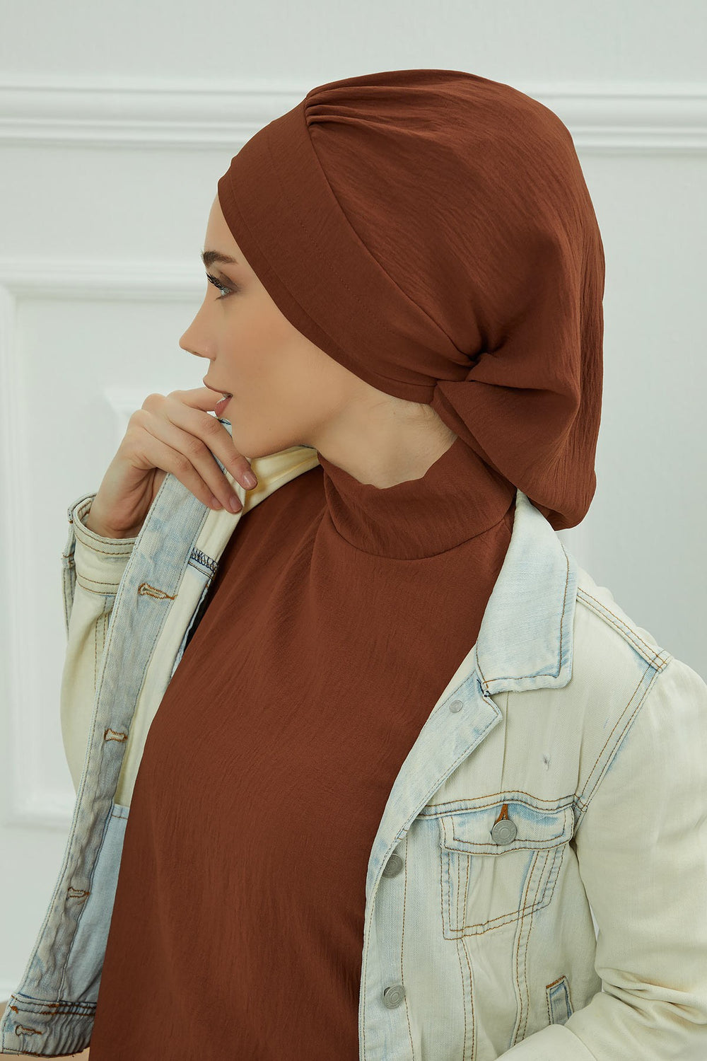 Instant Aerobin Turban Hijab for Women, Pre-Tied Cotton Blend Headwrap, Lightweight Modest Fashion Head Cover,HT-91 Cinnamon