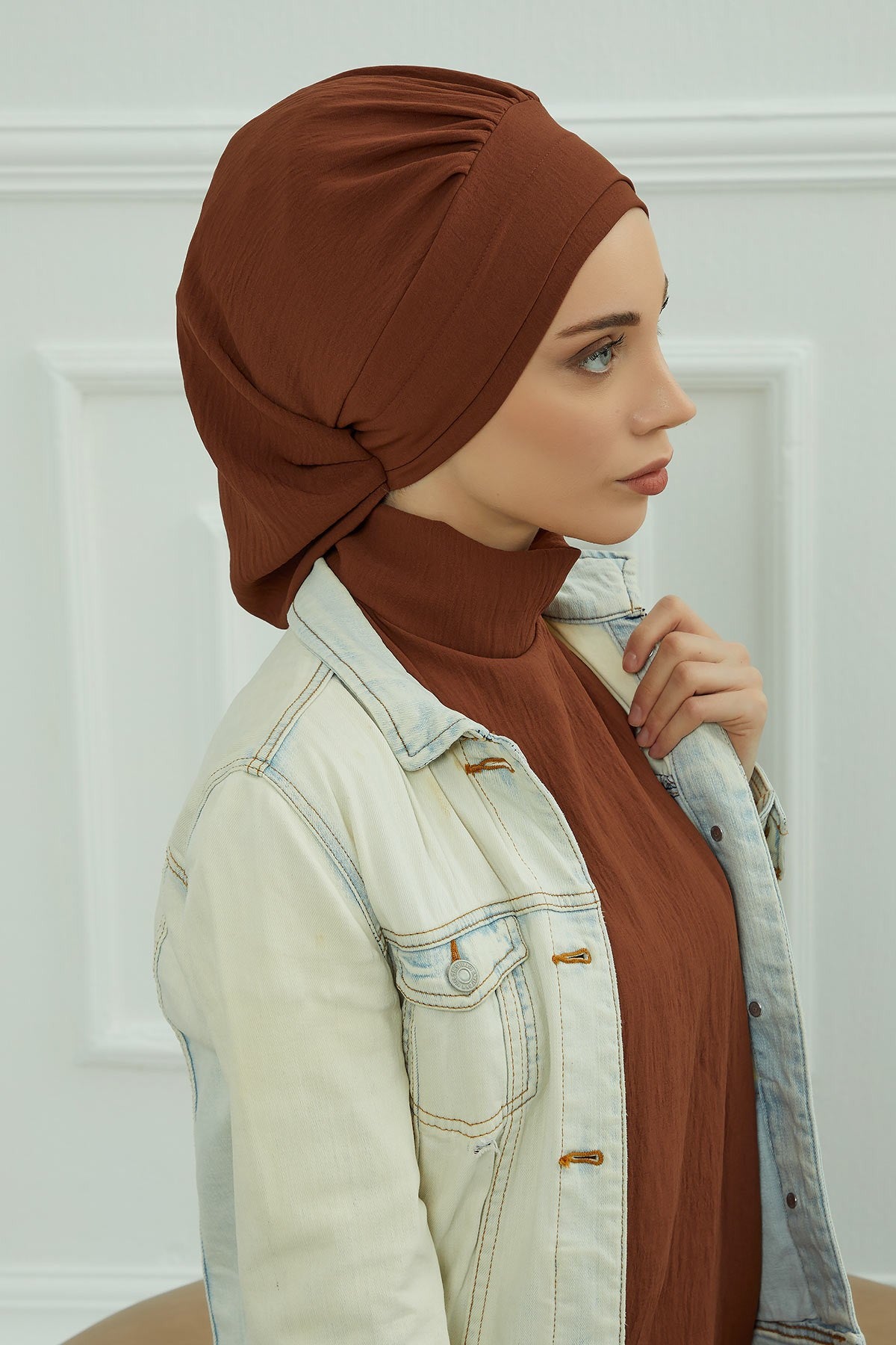 Instant Aerobin Turban Hijab for Women, Pre-Tied Cotton Blend Headwrap, Lightweight Modest Fashion Head Cover,HT-91 Cinnamon