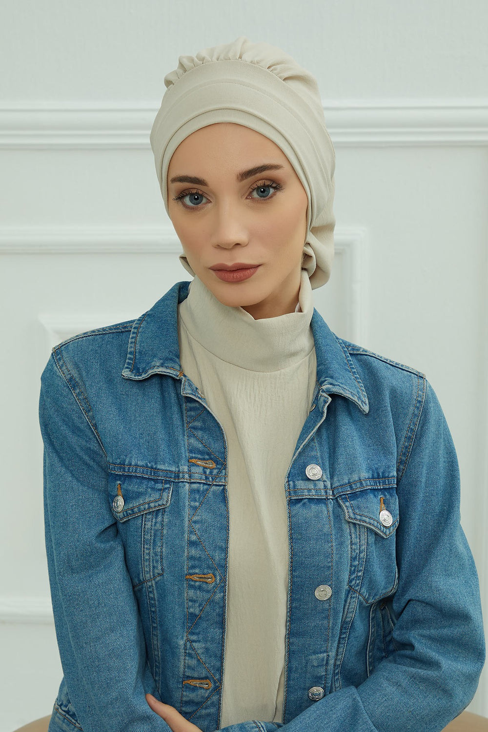 Instant Aerobin Turban Hijab for Women, Pre-Tied Cotton Blend Headwrap, Lightweight Modest Fashion Head Cover,HT-91 Beige