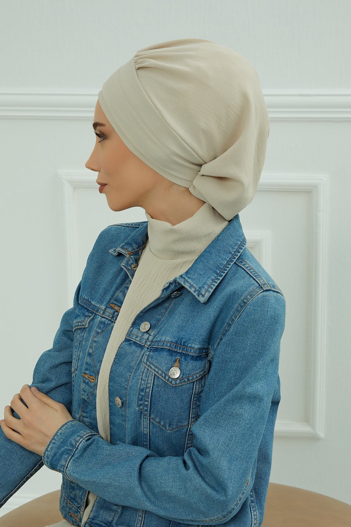 Instant Aerobin Turban Hijab for Women, Pre-Tied Cotton Blend Headwrap, Lightweight Modest Fashion Head Cover,HT-91 Beige