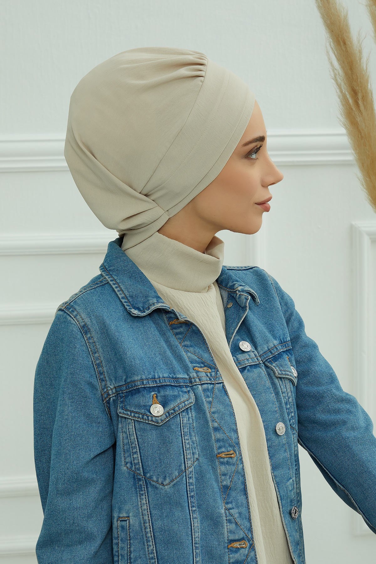 Instant Aerobin Turban Hijab for Women, Pre-Tied Cotton Blend Headwrap, Lightweight Modest Fashion Head Cover,HT-91 Beige