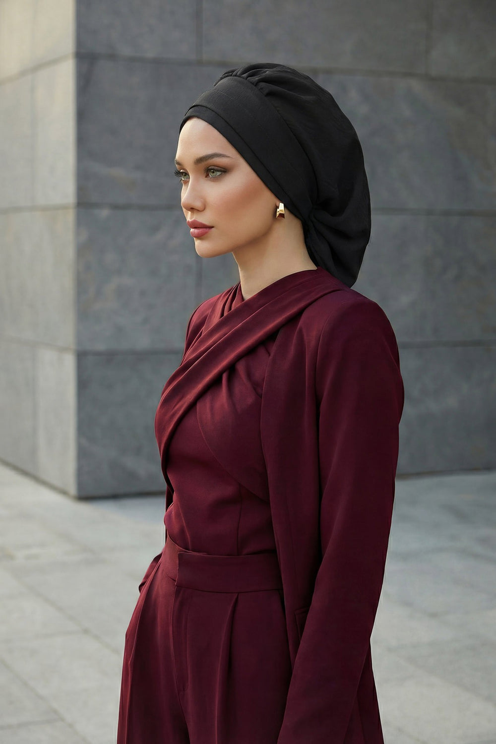Instant Aerobin Turban Hijab for Women, Pre-Tied Cotton Blend Headwrap, Lightweight Modest Fashion Head Cover,HT-91 Black