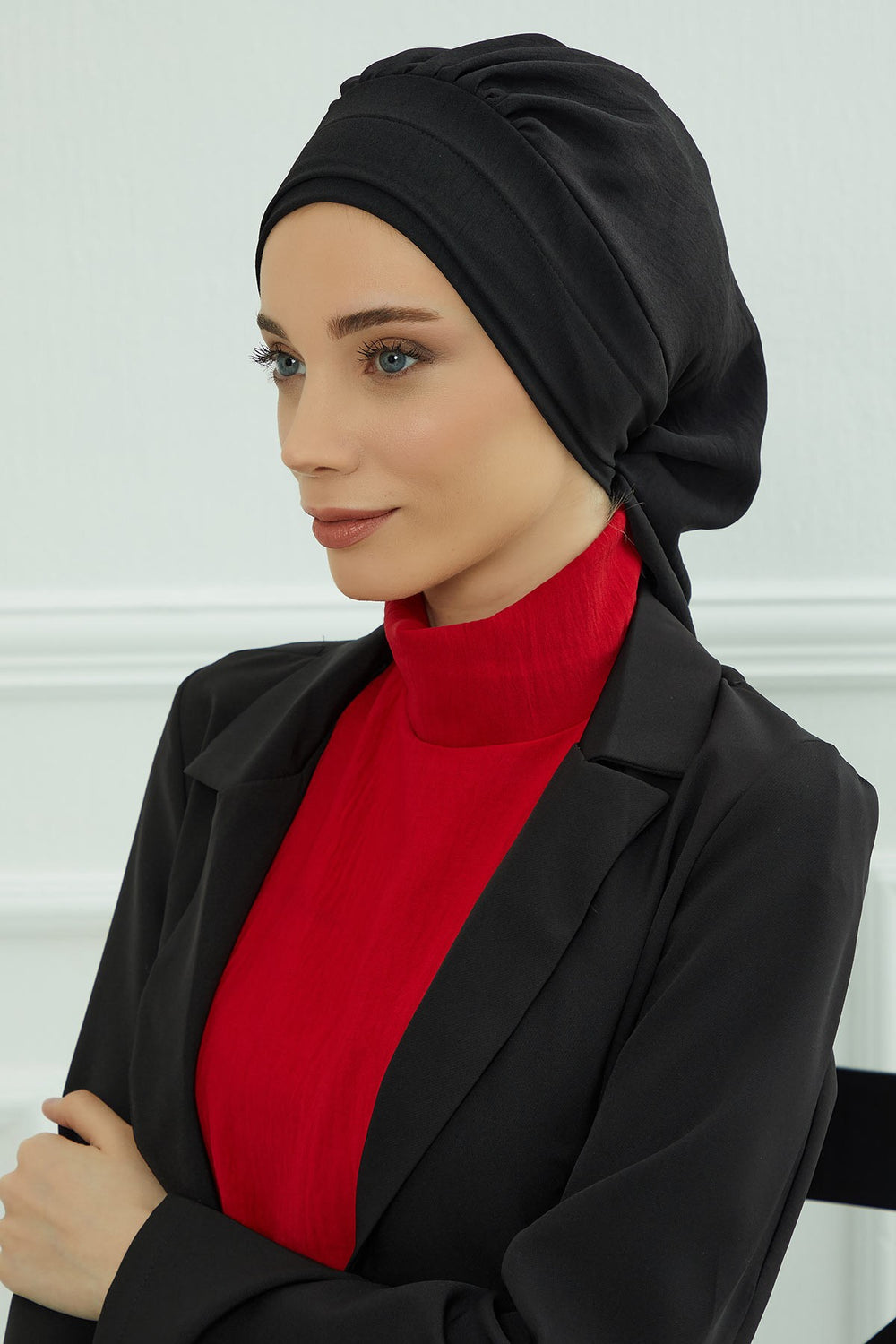Instant Aerobin Turban Hijab for Women, Pre-Tied Cotton Blend Headwrap, Lightweight Modest Fashion Head Cover,HT-91 Black