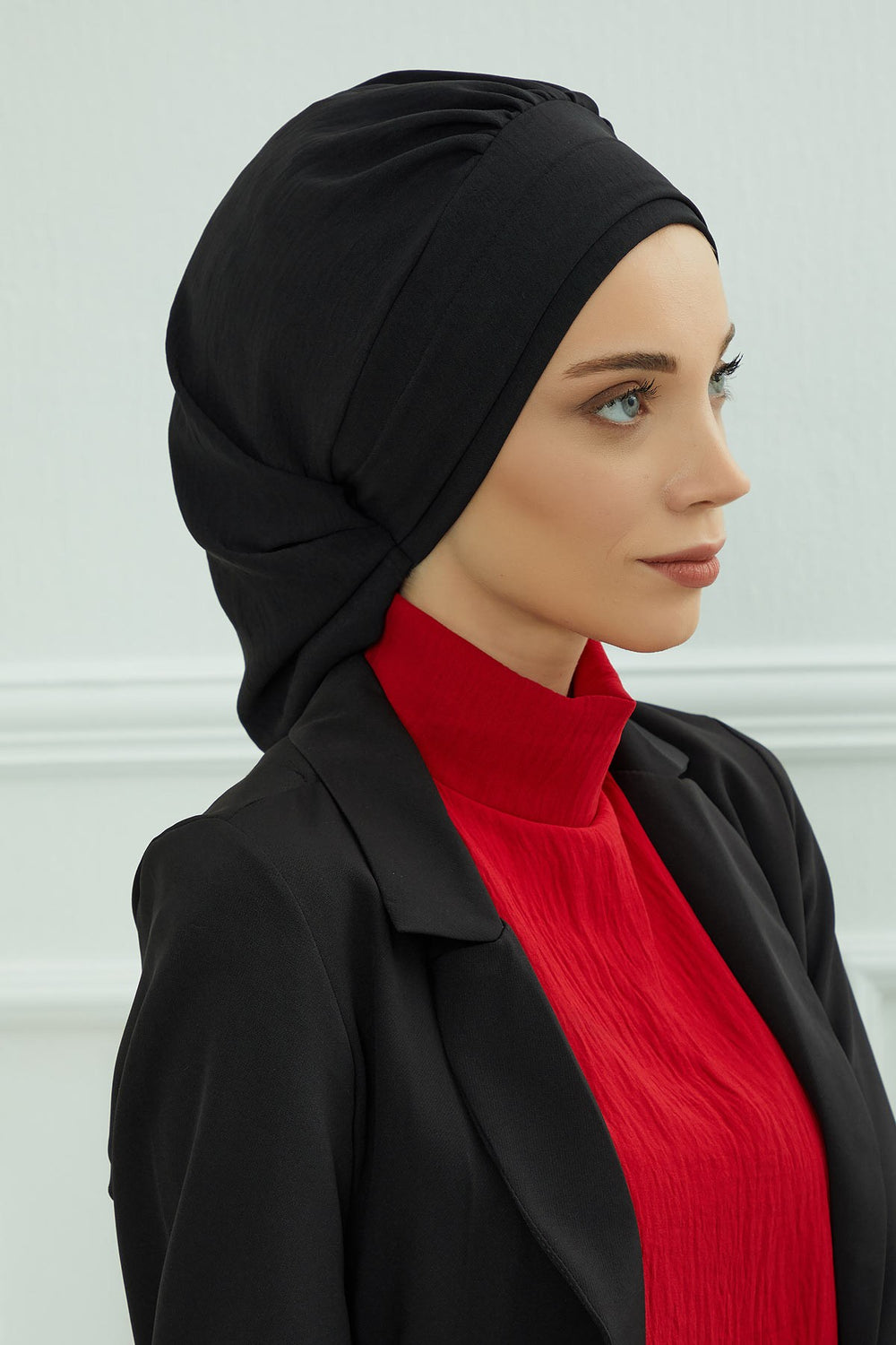 Instant Aerobin Turban Hijab for Women, Pre-Tied Cotton Blend Headwrap, Lightweight Modest Fashion Head Cover,HT-91 Black