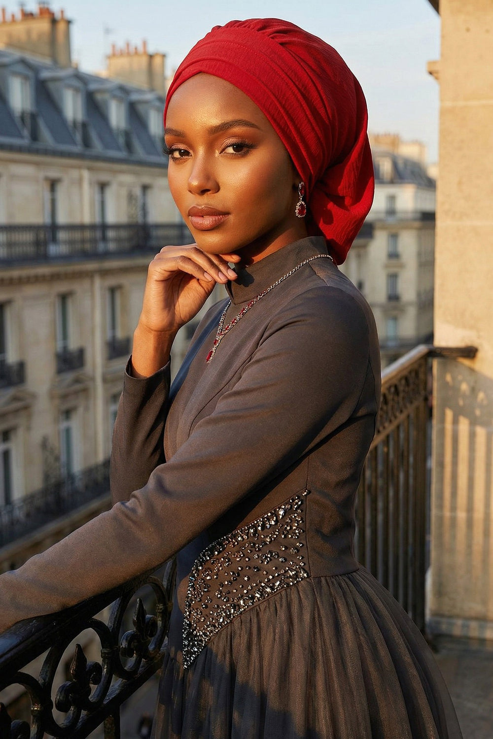 Instant Aerobin Turban Hijab for Women, Pre-Tied Cotton Blend Headwrap, Lightweight Modest Fashion Head Cover,HT-91 Red