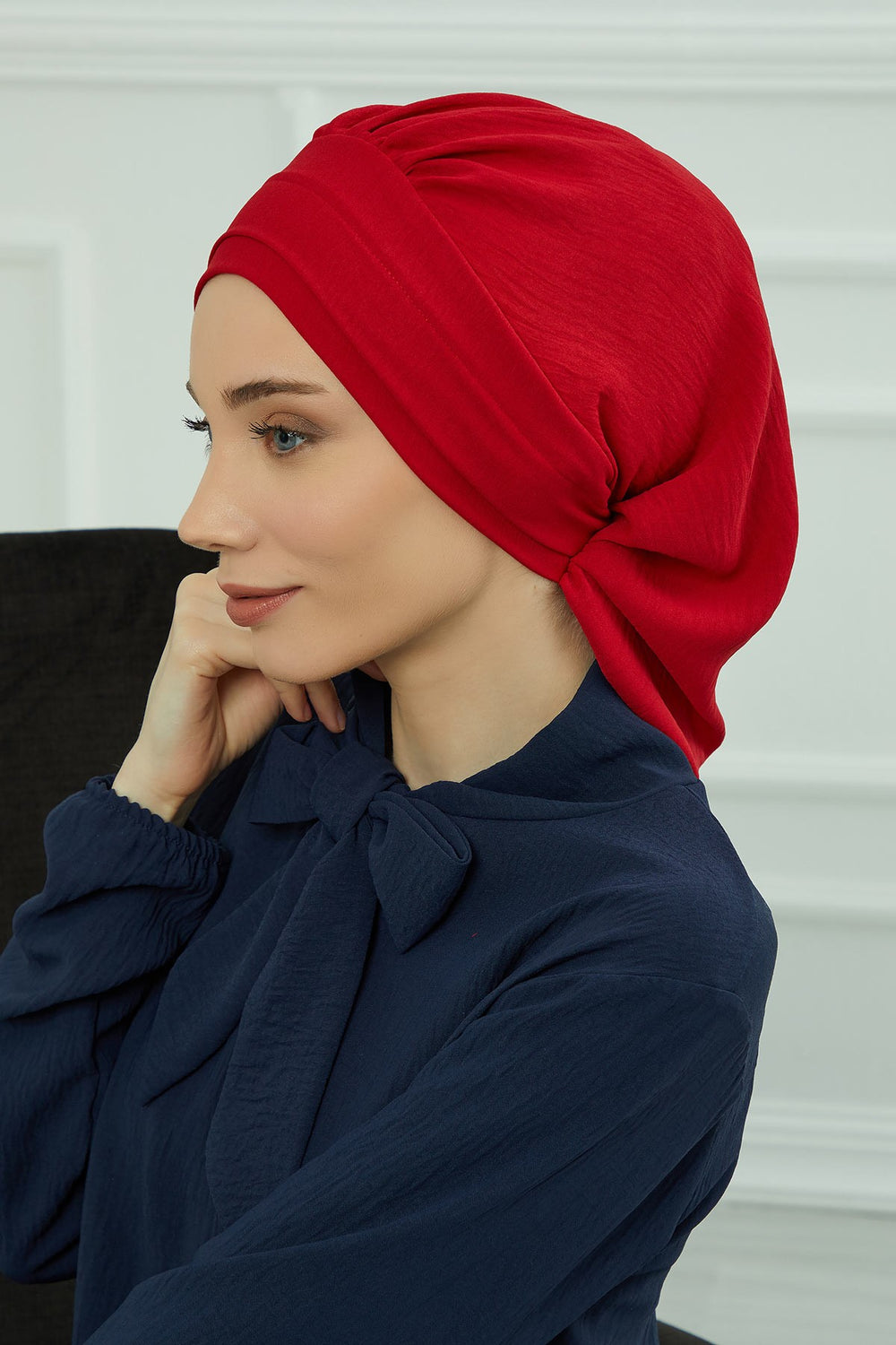 Instant Aerobin Turban Hijab for Women, Pre-Tied Cotton Blend Headwrap, Lightweight Modest Fashion Head Cover,HT-91 Red