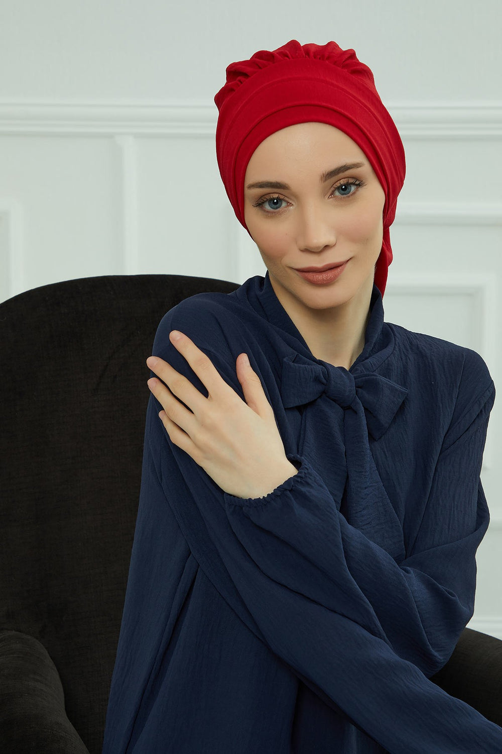 Instant Aerobin Turban Hijab for Women, Pre-Tied Cotton Blend Headwrap, Lightweight Modest Fashion Head Cover,HT-91 Red
