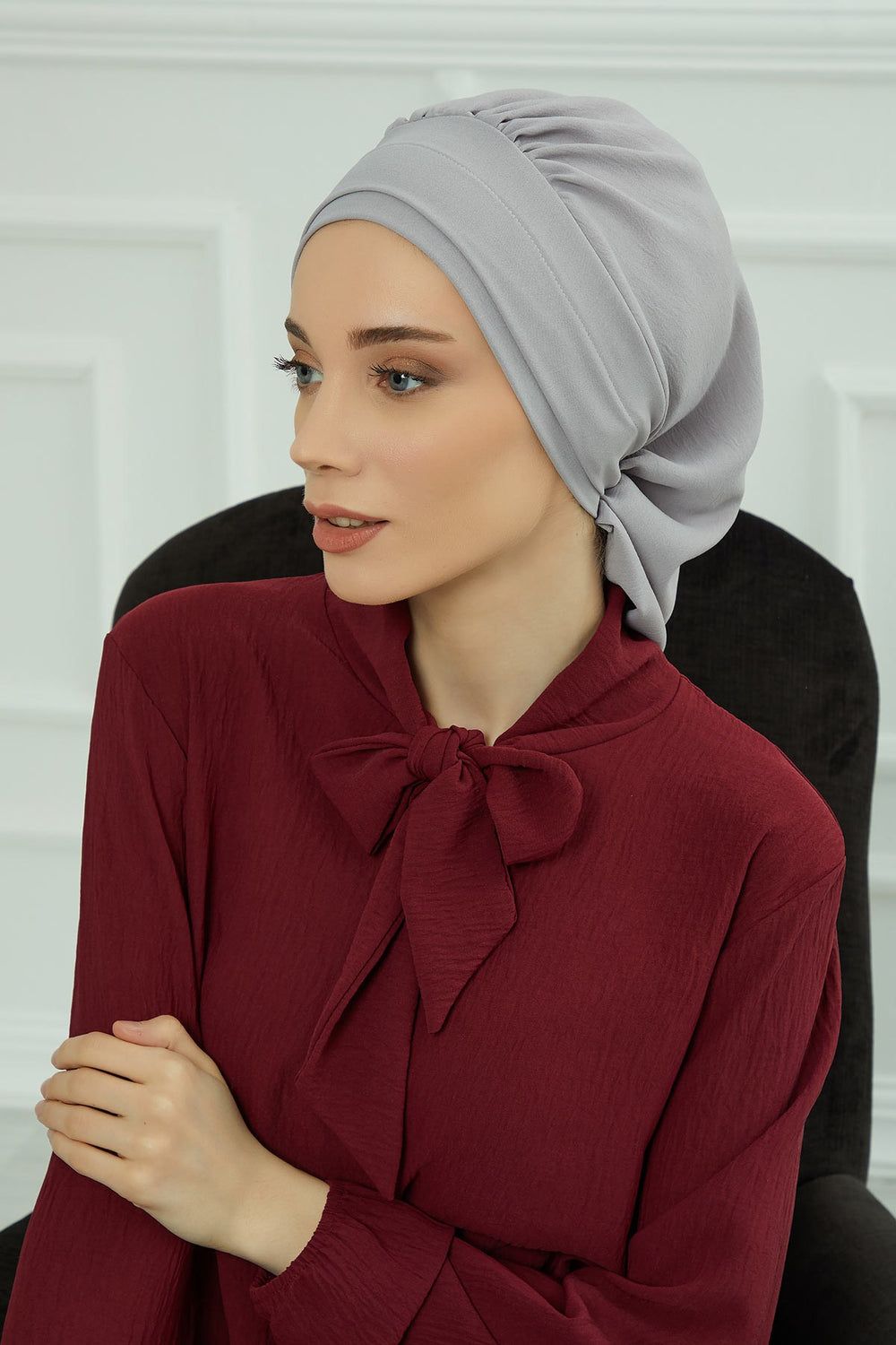 Instant Aerobin Turban Hijab for Women, Pre-Tied Cotton Blend Headwrap, Lightweight Modest Fashion Head Cover,HT-91 Grey