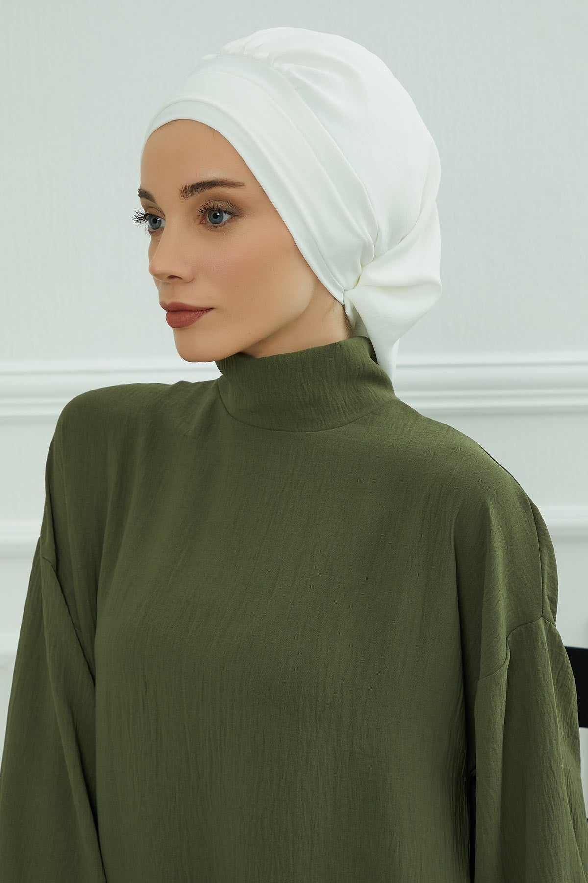 Instant Aerobin Turban Hijab for Women, Pre-Tied Cotton Blend Headwrap, Lightweight Modest Fashion Head Cover,HT-91 White