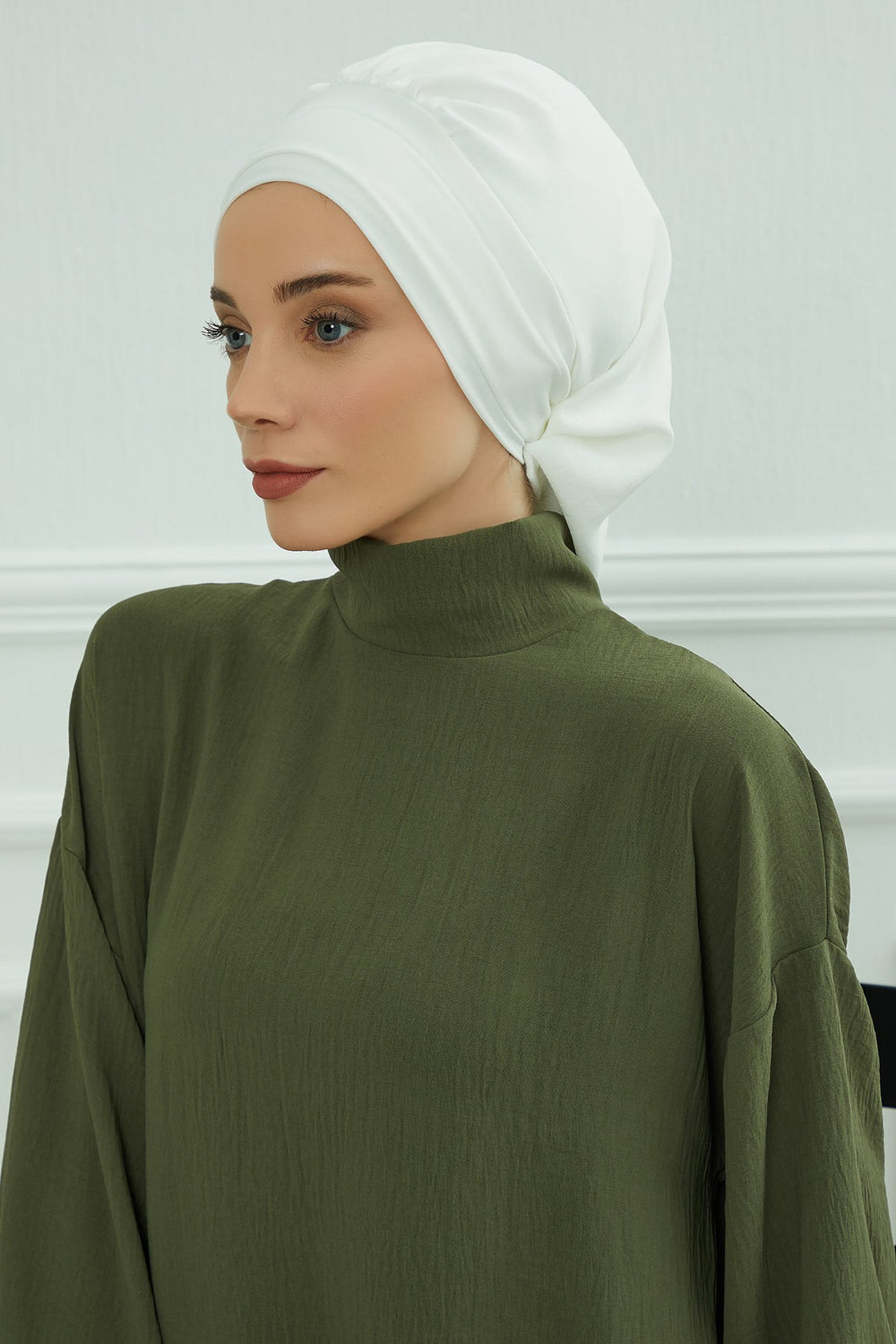 Instant Aerobin Turban Hijab for Women, Pre-Tied Cotton Blend Headwrap, Lightweight Modest Fashion Head Cover,HT-91 White
