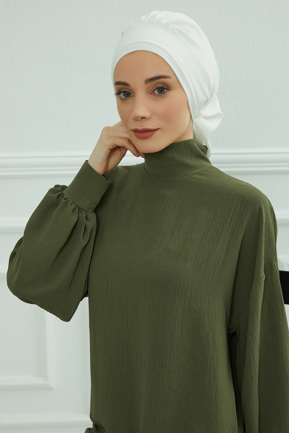Instant Aerobin Turban Hijab for Women, Pre-Tied Cotton Blend Headwrap, Lightweight Modest Fashion Head Cover,HT-91 White