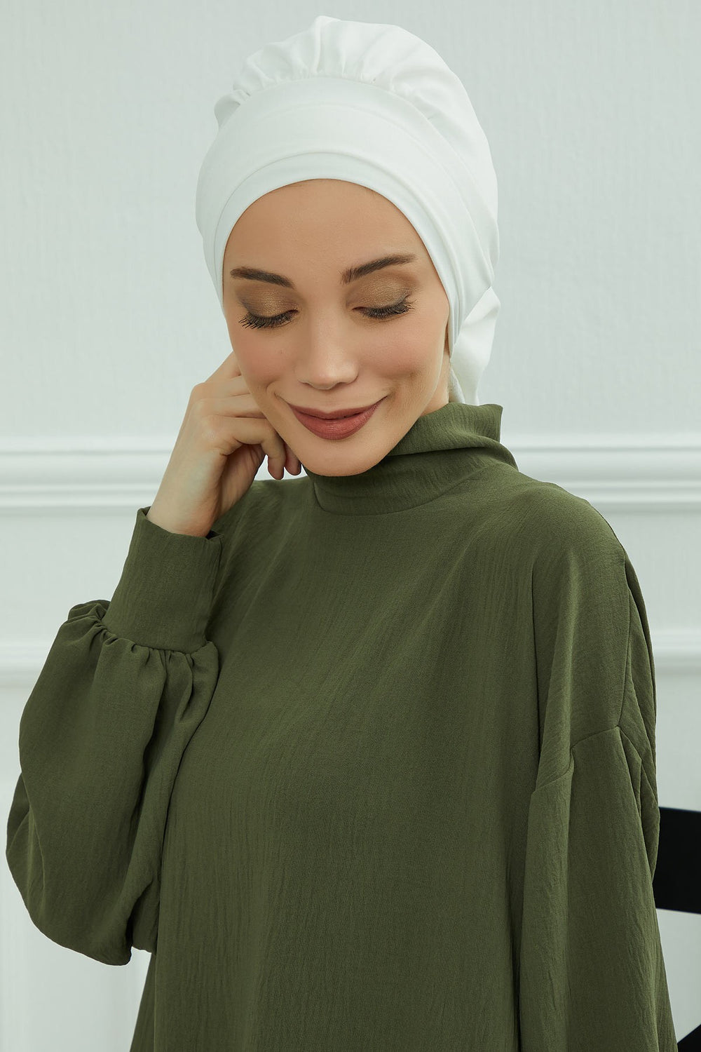 Instant Aerobin Turban Hijab for Women, Pre-Tied Cotton Blend Headwrap, Lightweight Modest Fashion Head Cover,HT-91 White
