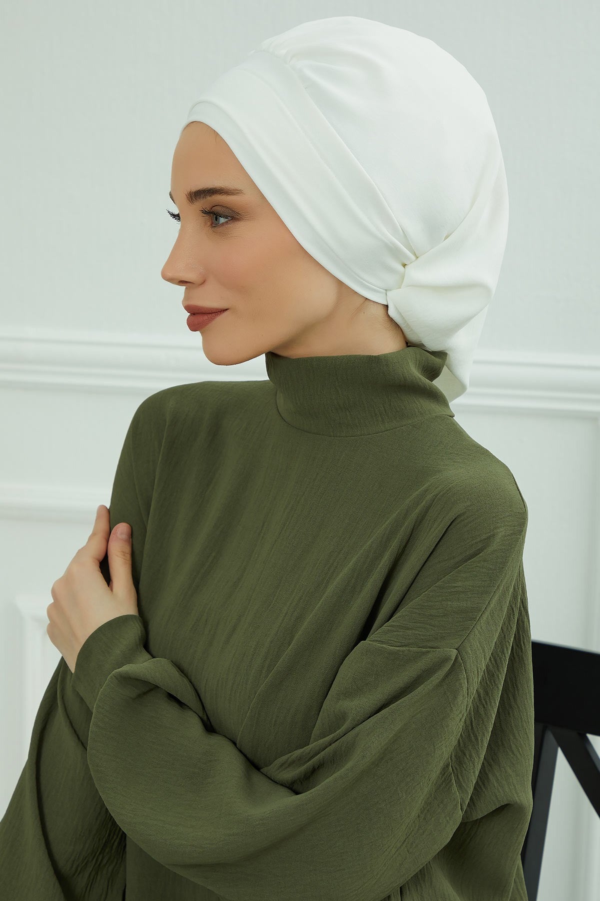 Instant Aerobin Turban Hijab for Women, Pre-Tied Cotton Blend Headwrap, Lightweight Modest Fashion Head Cover,HT-91 White