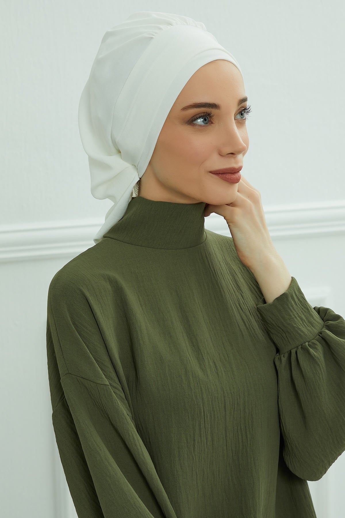 Instant Aerobin Turban Hijab for Women, Pre-Tied Cotton Blend Headwrap, Lightweight Modest Fashion Head Cover,HT-91 White