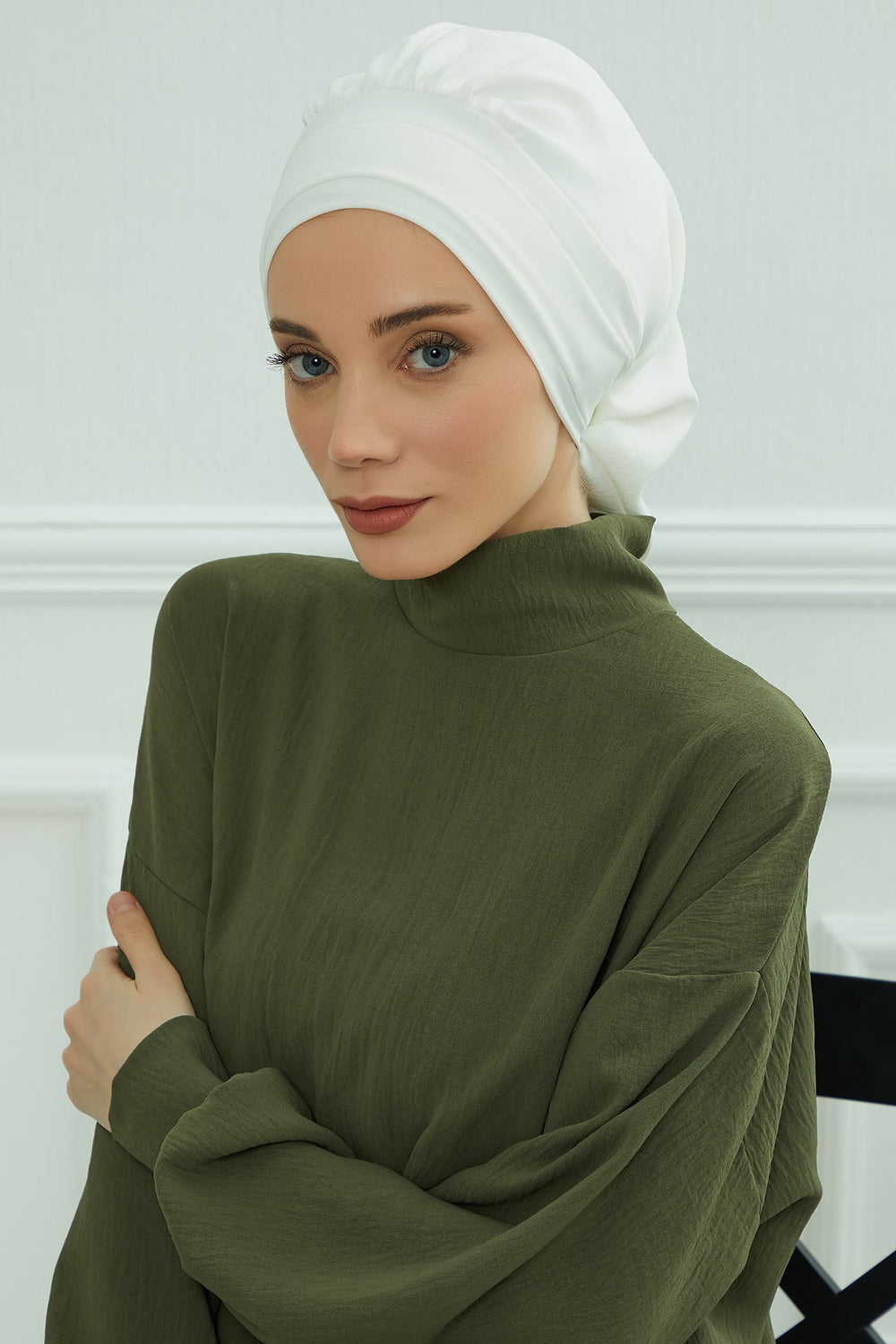 Instant Aerobin Turban Hijab for Women, Pre-Tied Cotton Blend Headwrap, Lightweight Modest Fashion Head Cover,HT-91 White