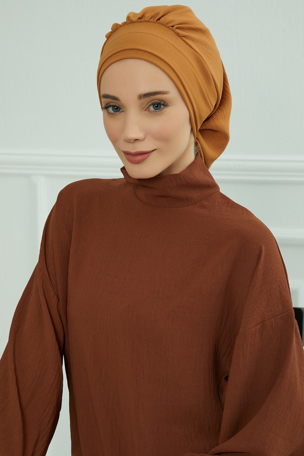 Instant Aerobin Turban Hijab for Women, Pre-Tied Cotton Blend Headwrap, Lightweight Modest Fashion Head Cover,HT-91 Tawny Brown