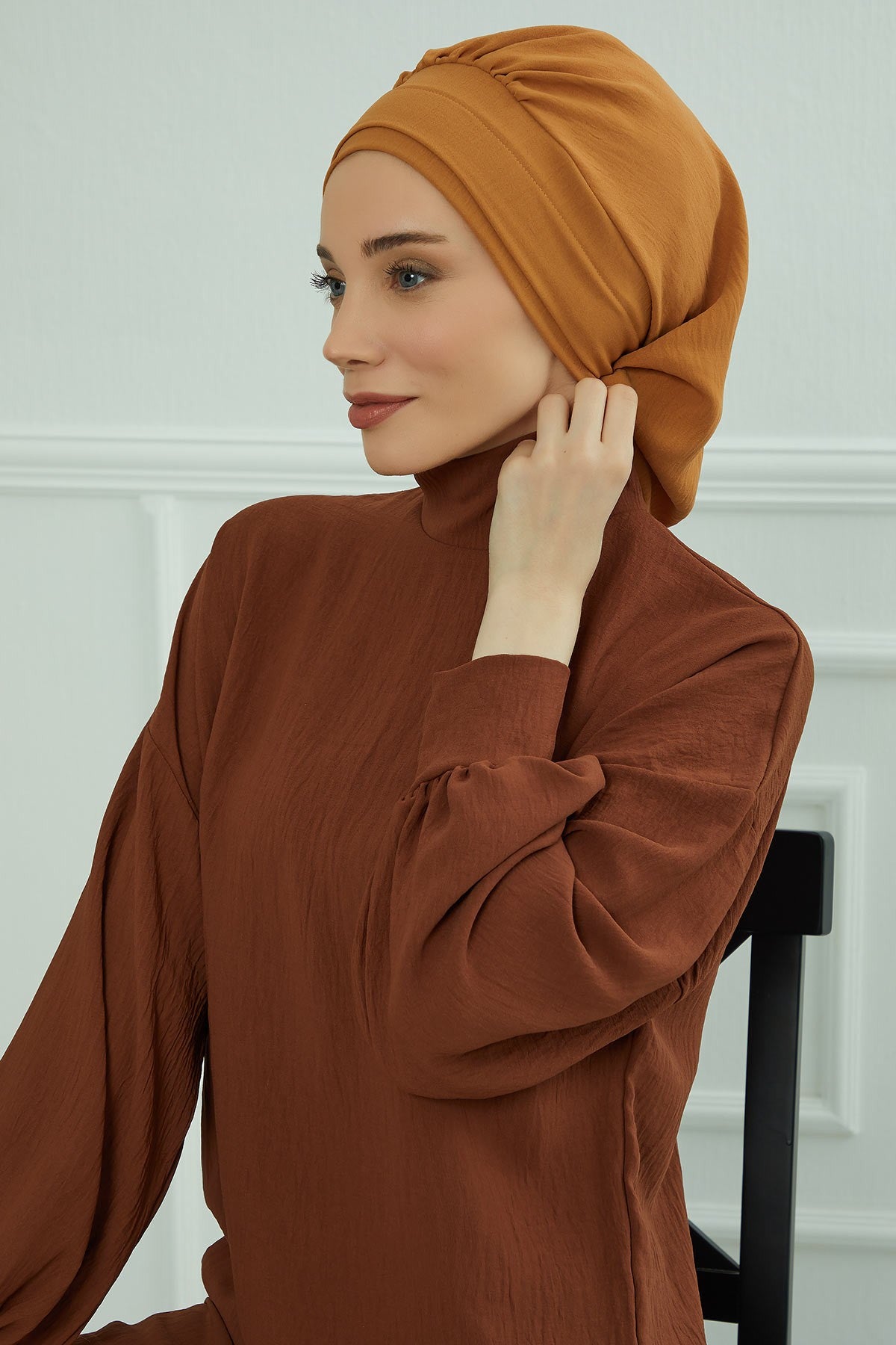 Instant Aerobin Turban Hijab for Women, Pre-Tied Cotton Blend Headwrap, Lightweight Modest Fashion Head Cover,HT-91 Tawny Brown
