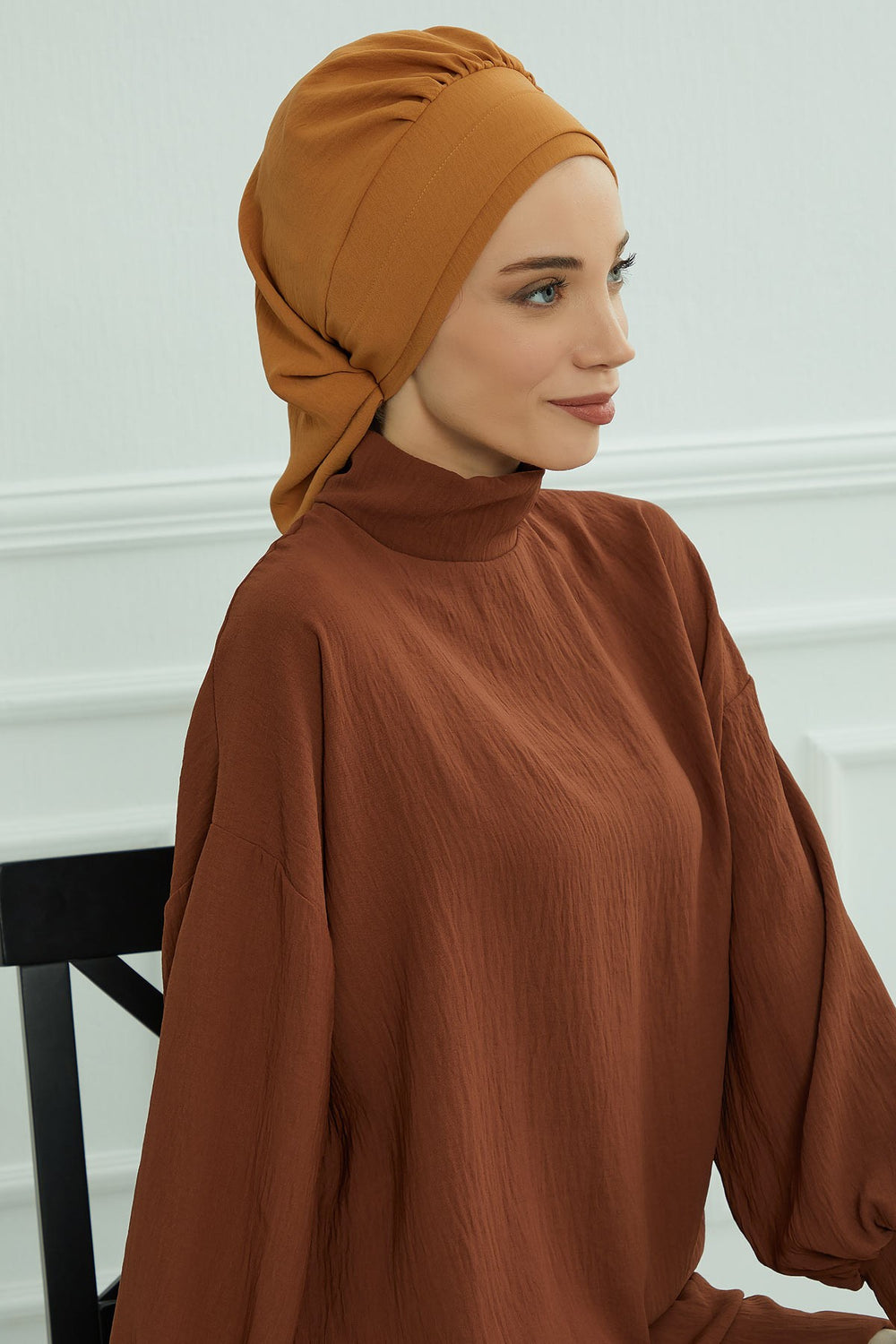 Instant Aerobin Turban Hijab for Women, Pre-Tied Cotton Blend Headwrap, Lightweight Modest Fashion Head Cover,HT-91 Tawny Brown