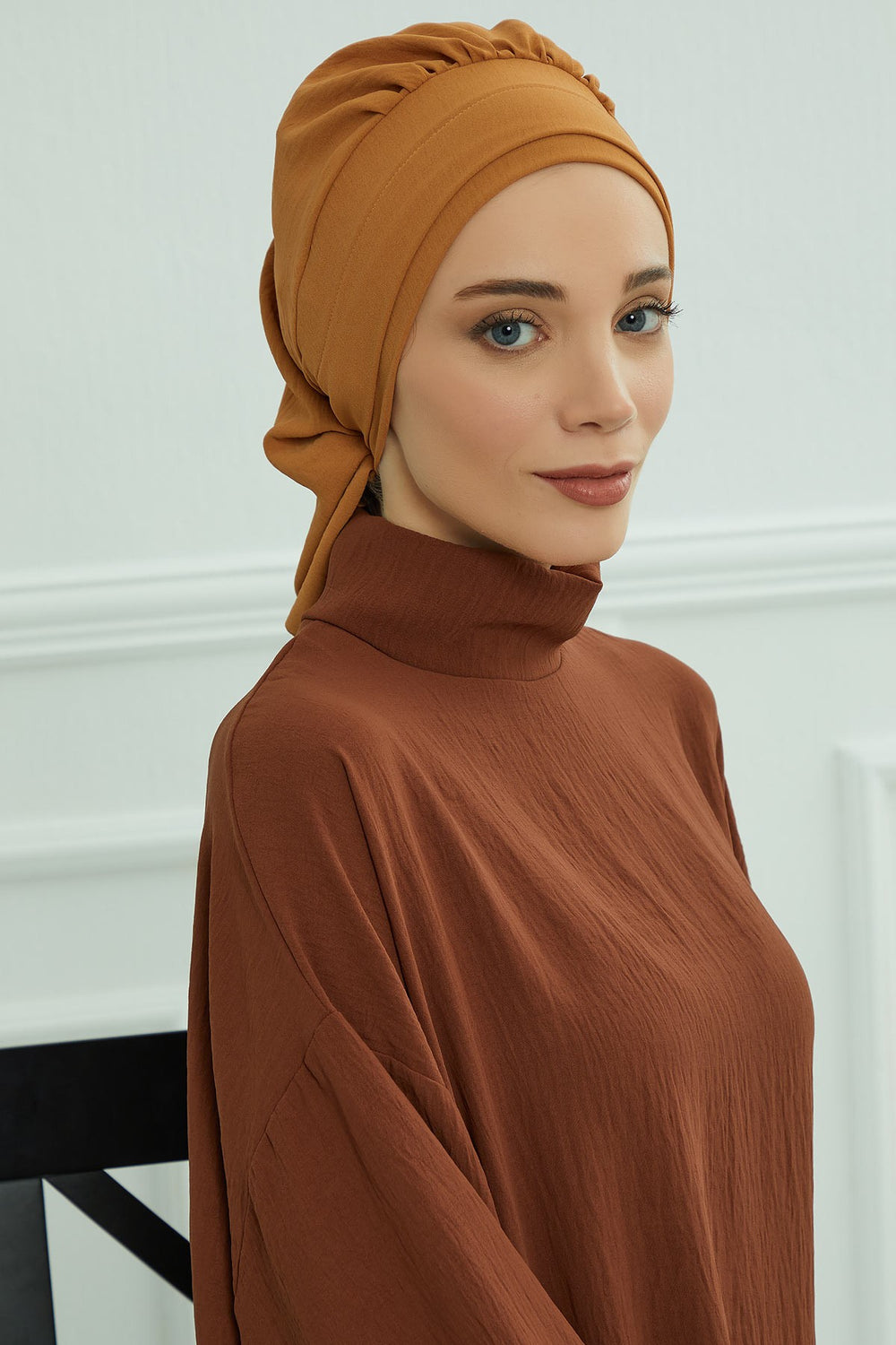 Instant Aerobin Turban Hijab for Women, Pre-Tied Cotton Blend Headwrap, Lightweight Modest Fashion Head Cover,HT-91 Tawny Brown