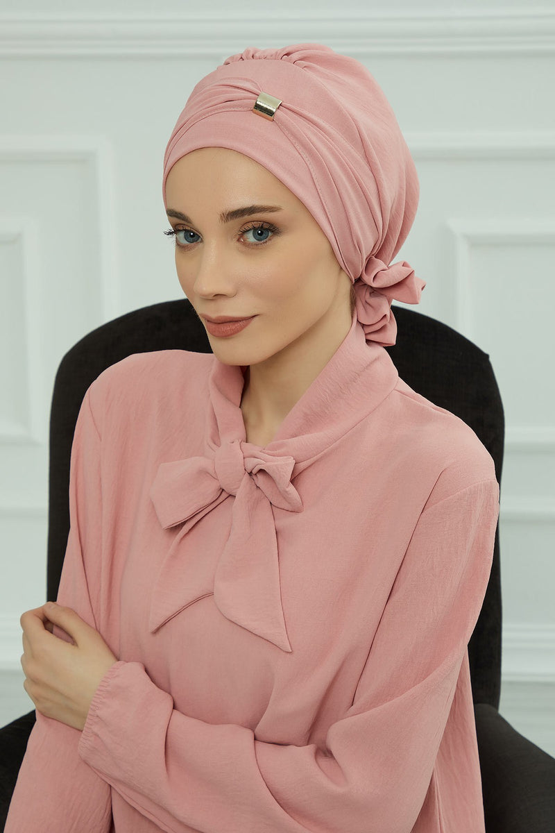 Instant Aerobin Turban Hijab for Women with Gold Accent, Pre-Tied Cotton Blend Headwrap, Modest Ready to Wear Headscarf,HT-95