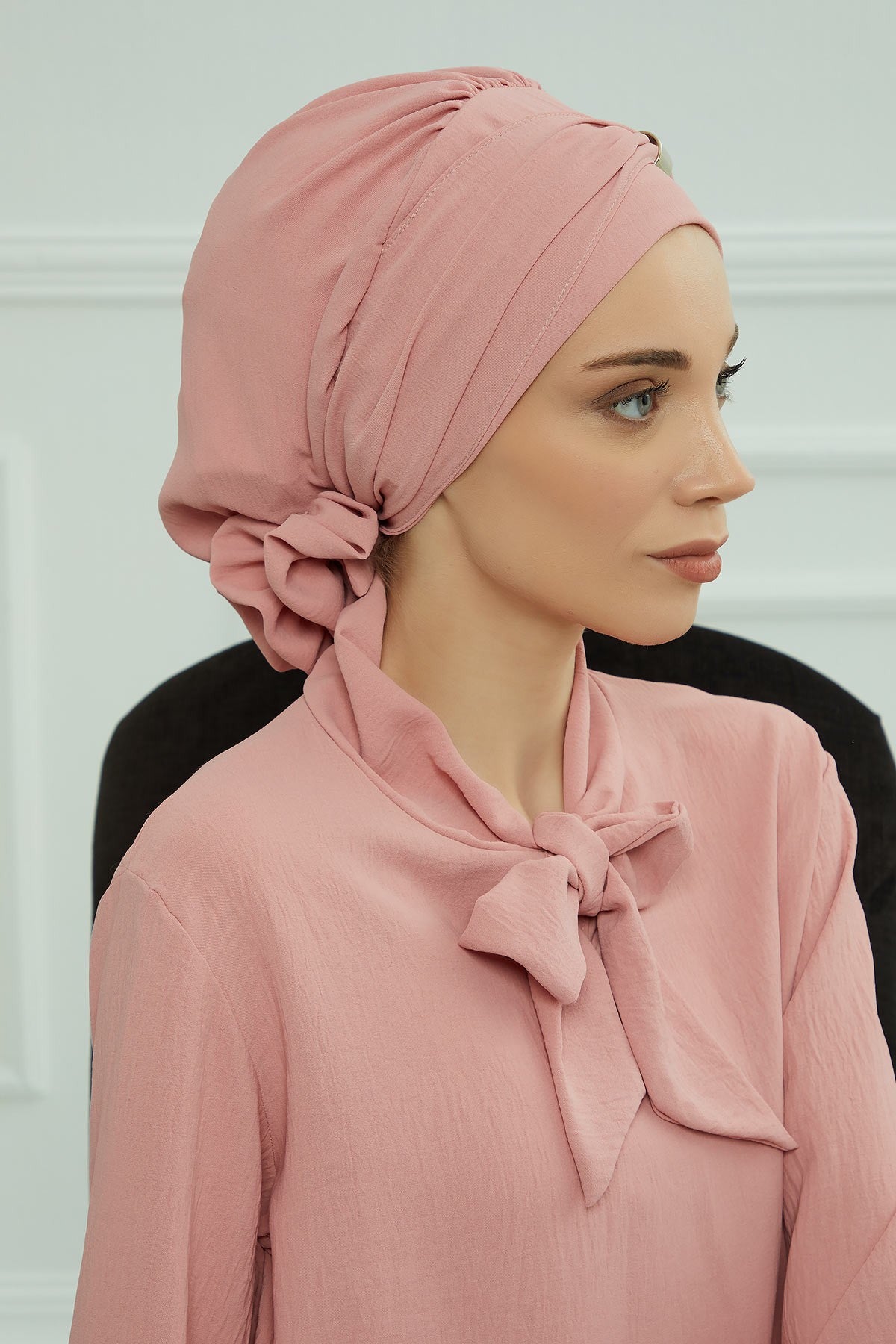Instant Aerobin Turban Hijab for Women with Gold Accent, Pre-Tied Cotton Blend Headwrap, Modest Ready to Wear Headscarf,HT-95 Pink