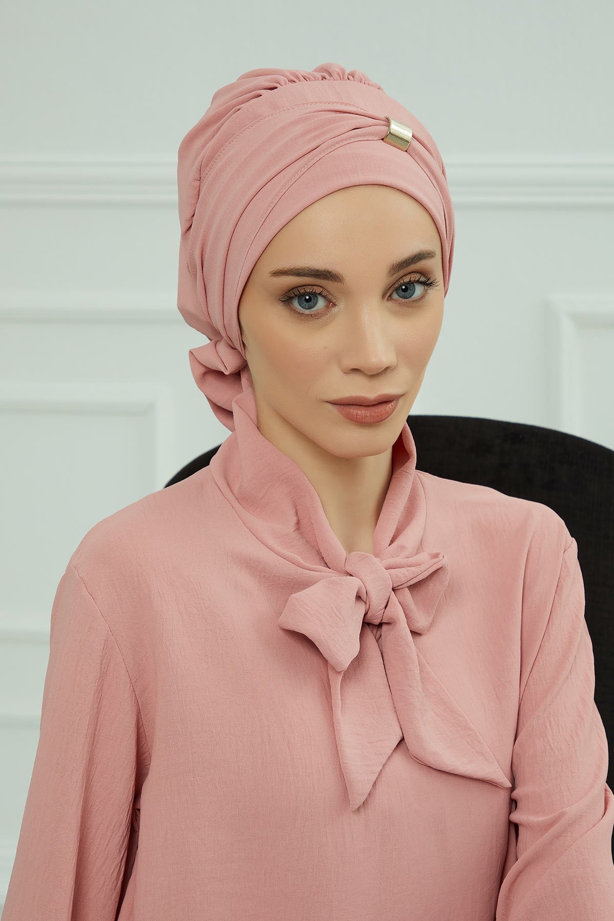 Instant Aerobin Turban Hijab for Women with Gold Accent, Pre-Tied Cotton Blend Headwrap, Modest Ready to Wear Headscarf,HT-95 Pink