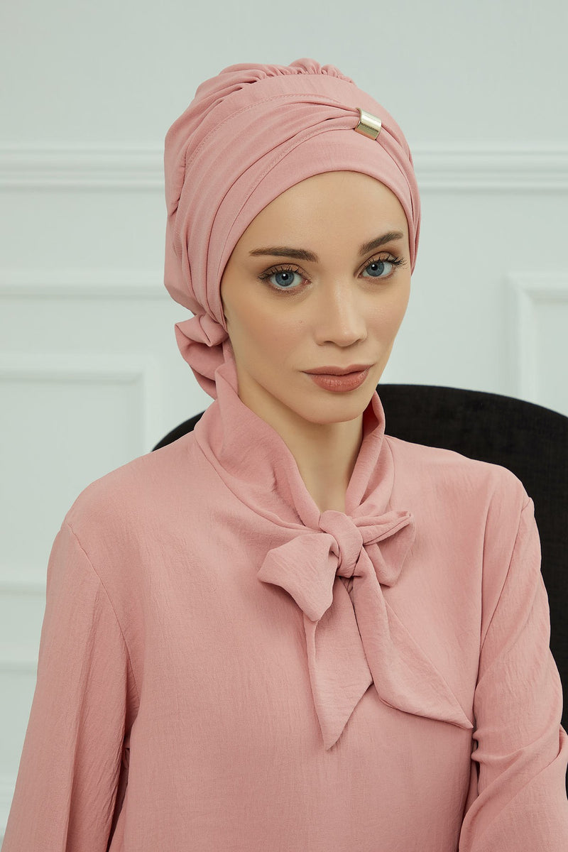 Instant Aerobin Turban Hijab for Women with Gold Accent, Pre-Tied Cotton Blend Headwrap, Modest Ready to Wear Headscarf,HT-95