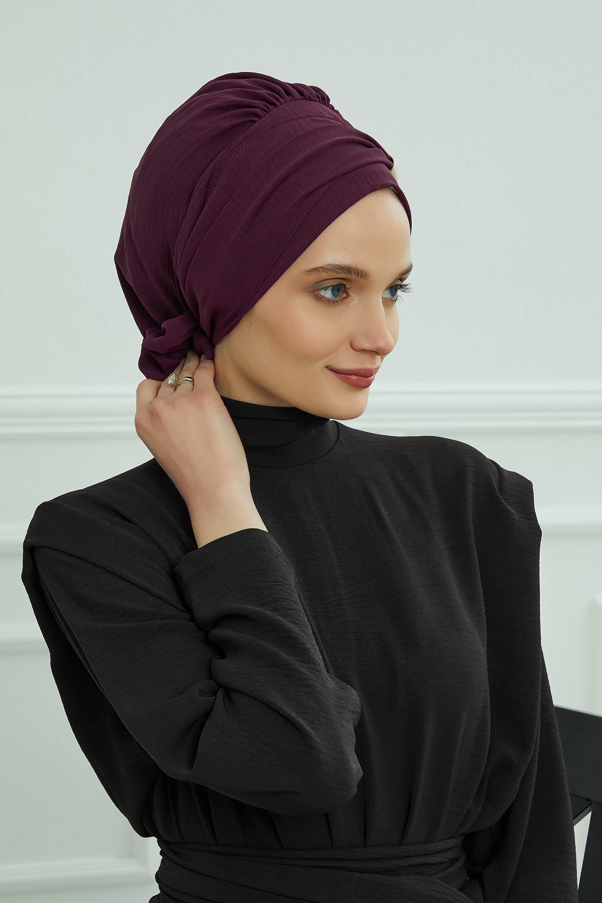 Instant Aerobin Turban Hijab for Women with Gold Accent, Pre-Tied Cotton Blend Headwrap, Modest Ready to Wear Headscarf,HT-95 Purple