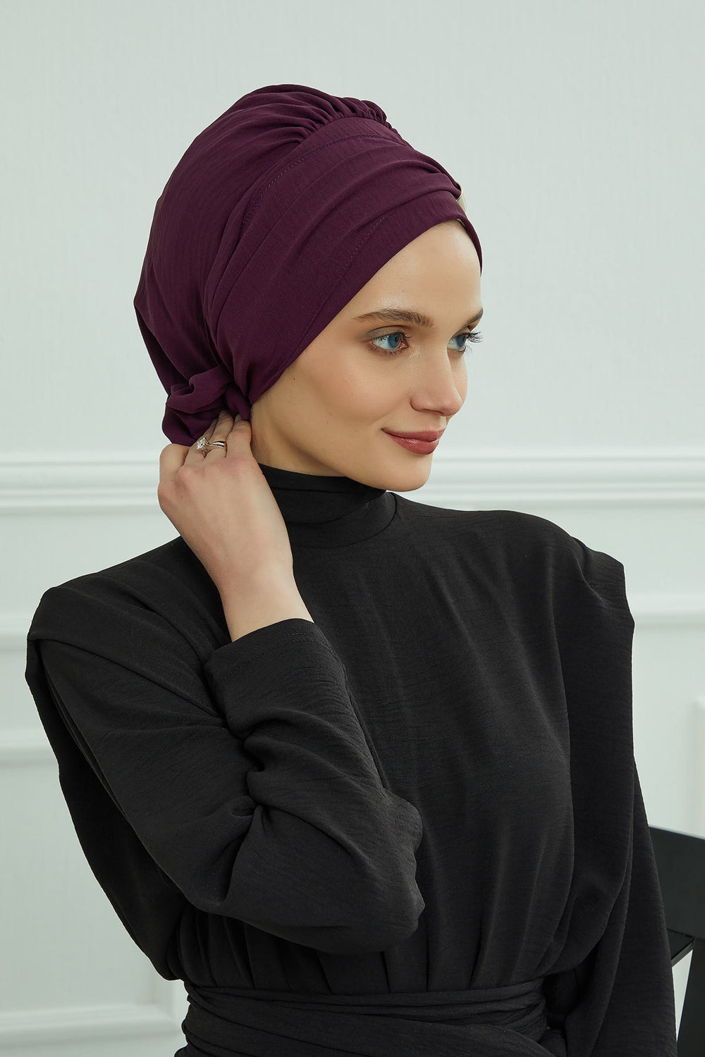 Instant Aerobin Turban Hijab for Women with Gold Accent, Pre-Tied Cotton Blend Headwrap, Modest Ready to Wear Headscarf,HT-95 Purple