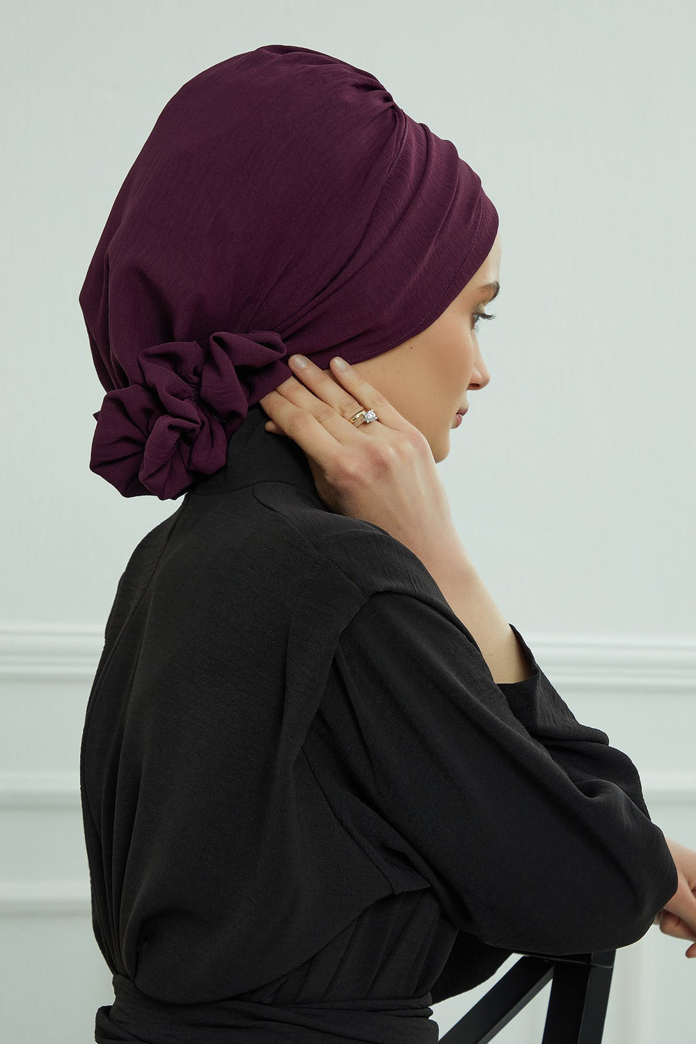 Instant Aerobin Turban Hijab for Women with Gold Accent, Pre-Tied Cotton Blend Headwrap, Modest Ready to Wear Headscarf,HT-95 Purple