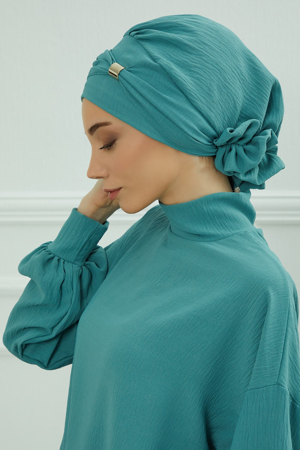 Instant Aerobin Turban Hijab for Women with Gold Accent, Pre-Tied Cotton Blend Headwrap, Modest Ready to Wear Headscarf,HT-95 Mint Green