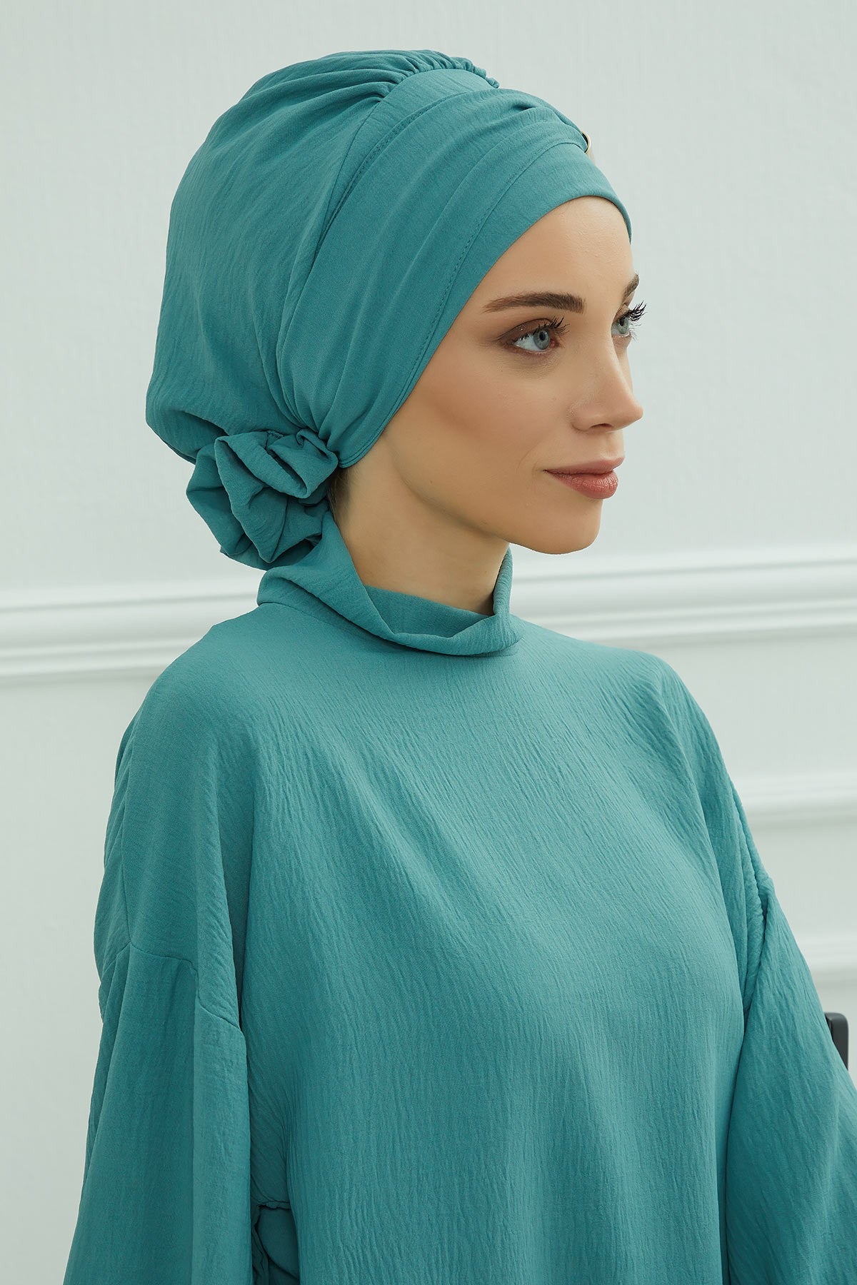 Instant Aerobin Turban Hijab for Women with Gold Accent, Pre-Tied Cotton Blend Headwrap, Modest Ready to Wear Headscarf,HT-95 Mint Green