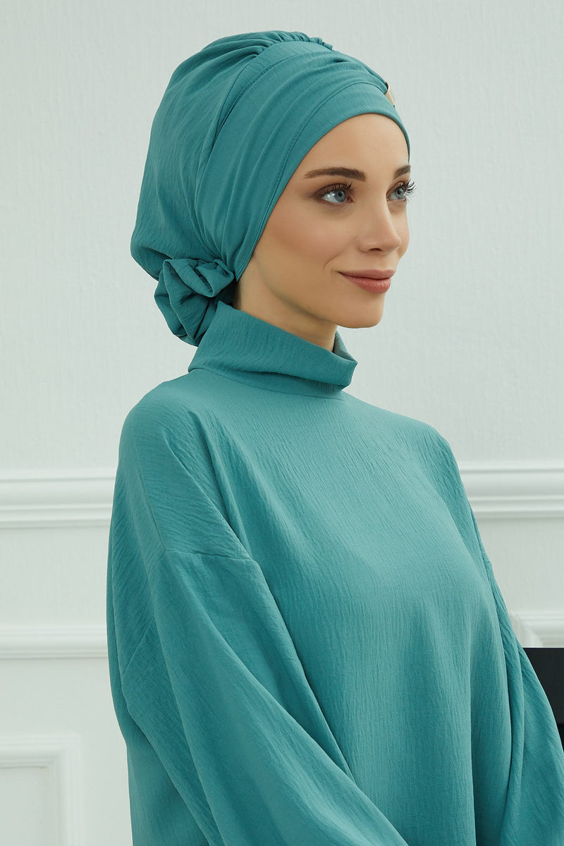 Instant Aerobin Turban Hijab for Women with Gold Accent, Pre-Tied Cotton Blend Headwrap, Modest Ready to Wear Headscarf,HT-95