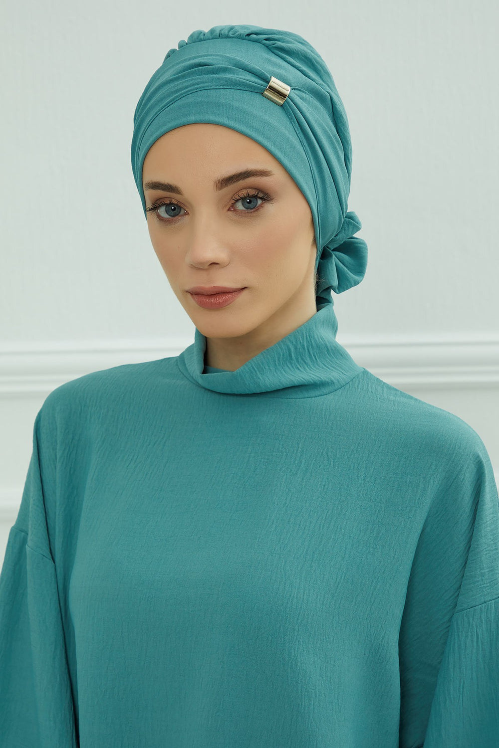 Instant Aerobin Turban Hijab for Women with Gold Accent, Pre-Tied Cotton Blend Headwrap, Modest Ready to Wear Headscarf,HT-95 Mint Green