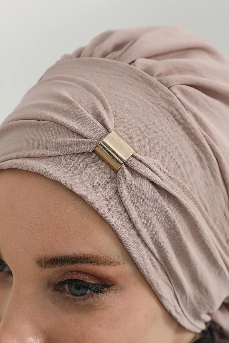 Instant Aerobin Turban Hijab for Women with Gold Accent, Pre-Tied Cotton Blend Headwrap, Modest Ready to Wear Headscarf,HT-95