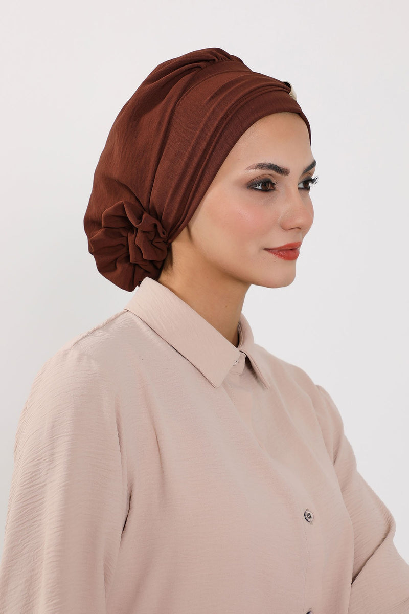Instant Aerobin Turban Hijab for Women with Gold Accent, Pre-Tied Cotton Blend Headwrap, Modest Ready to Wear Headscarf,HT-95